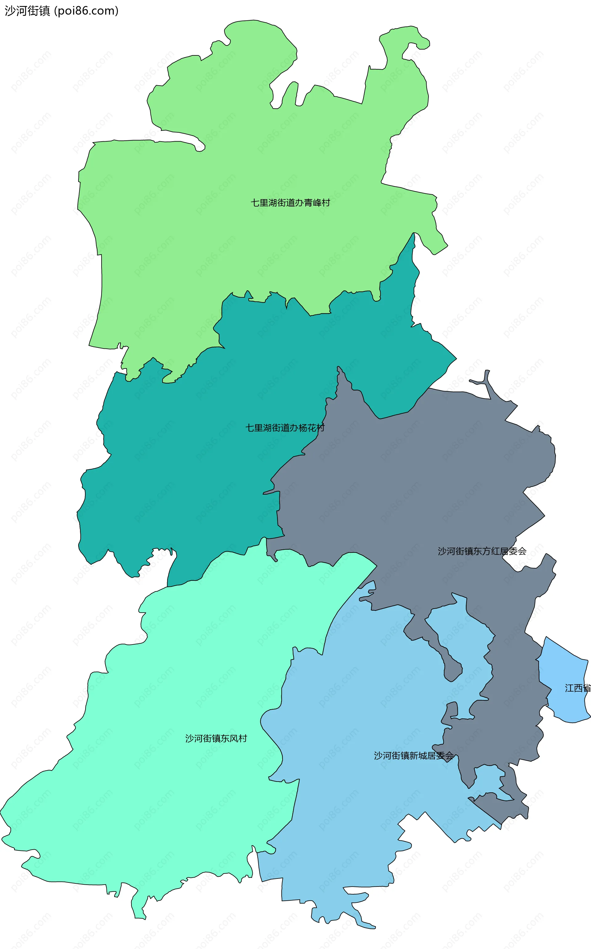 沙河街镇边界地图(五级行政区划)