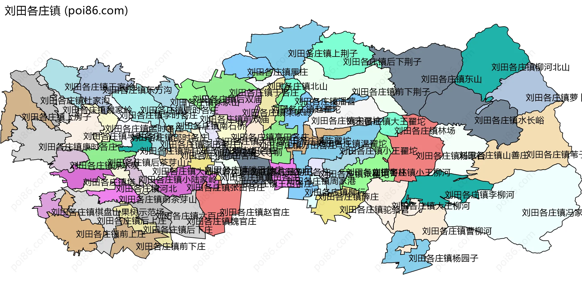 刘田各庄镇边界地图(五级行政区划)