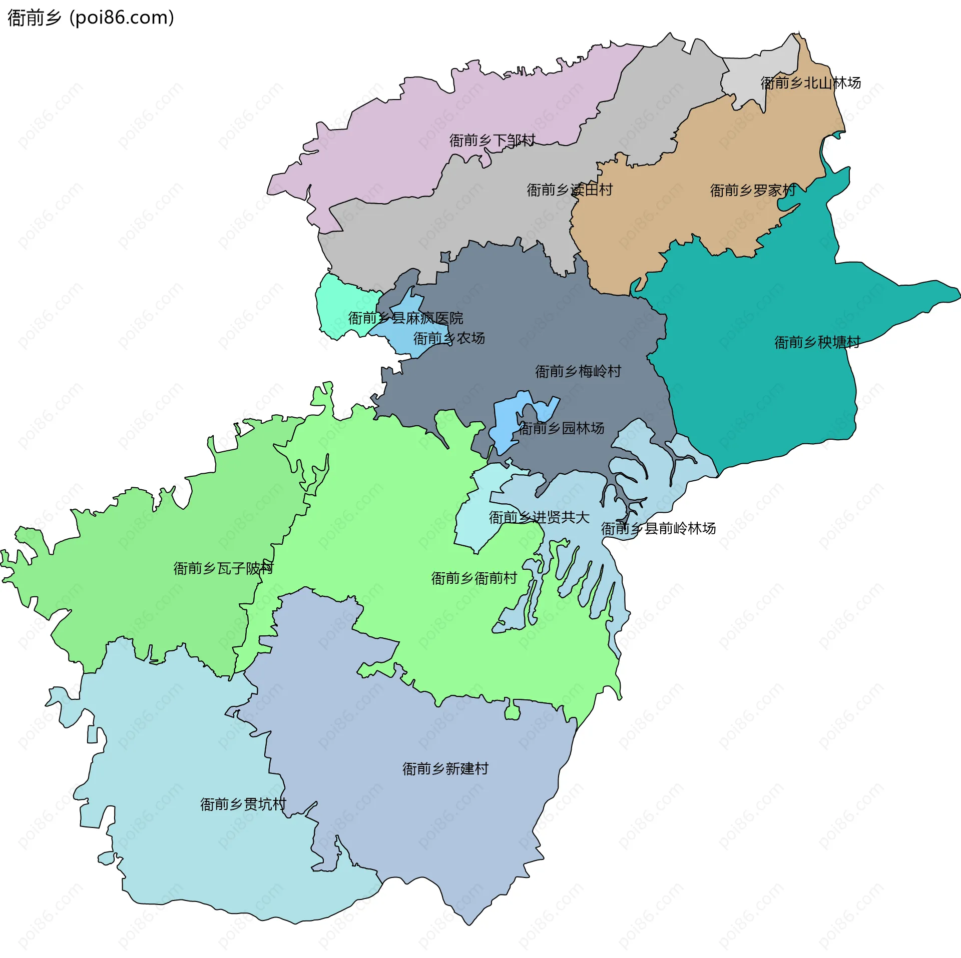 衙前乡边界地图(五级行政区划)