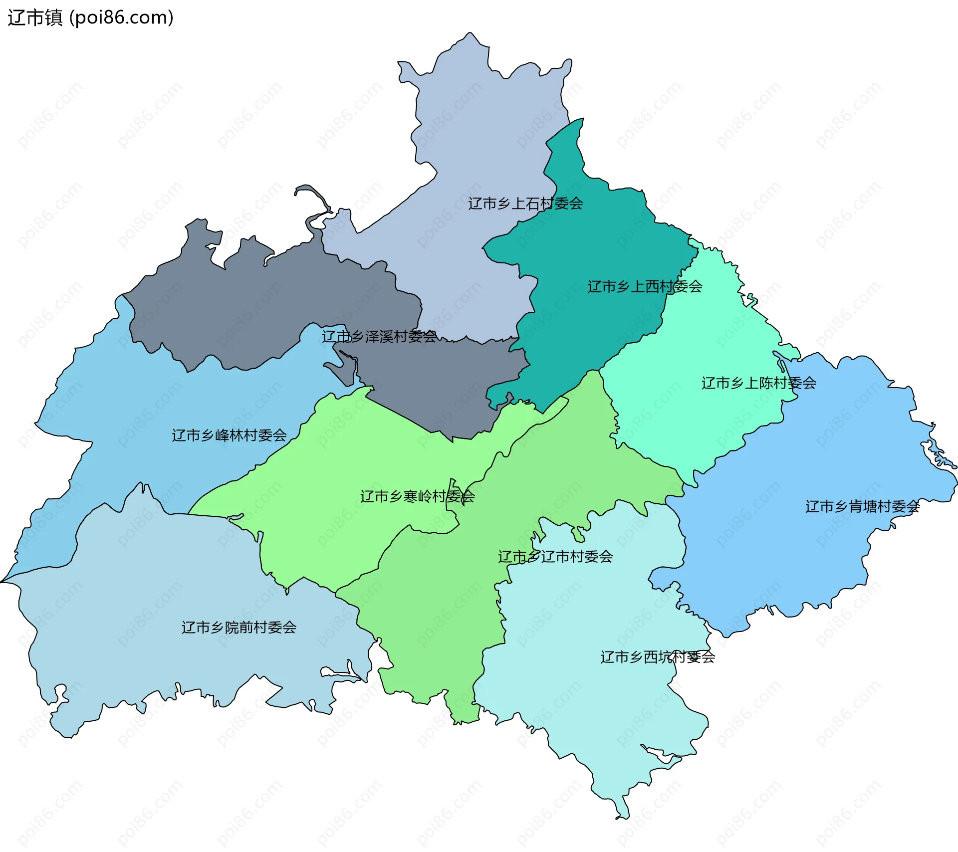 辽市镇边界地图(五级行政区划)