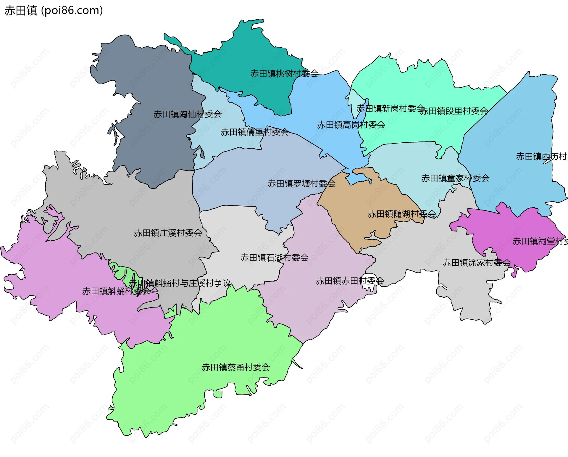 赤田镇边界地图(五级行政区划)