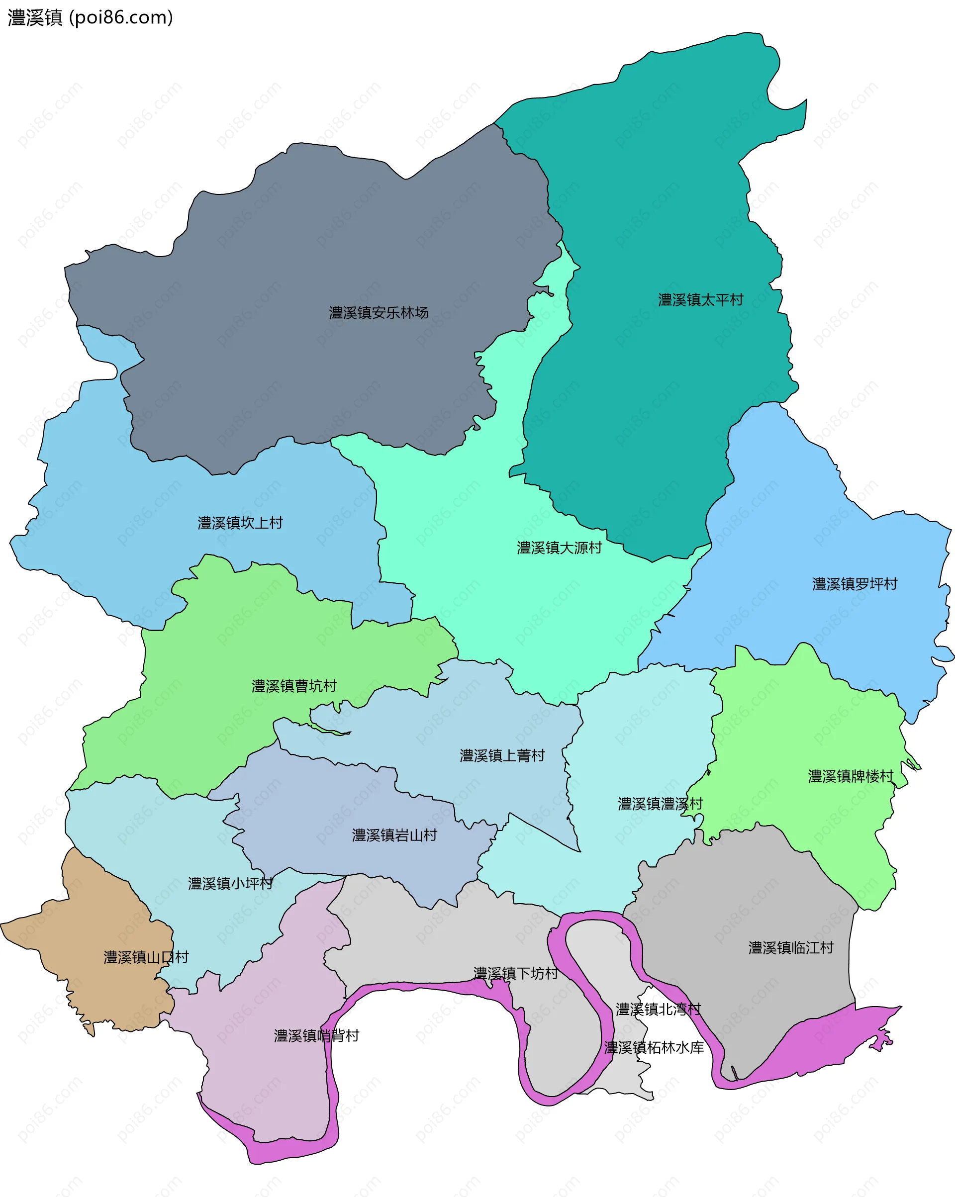 澧溪镇边界地图(五级行政区划)