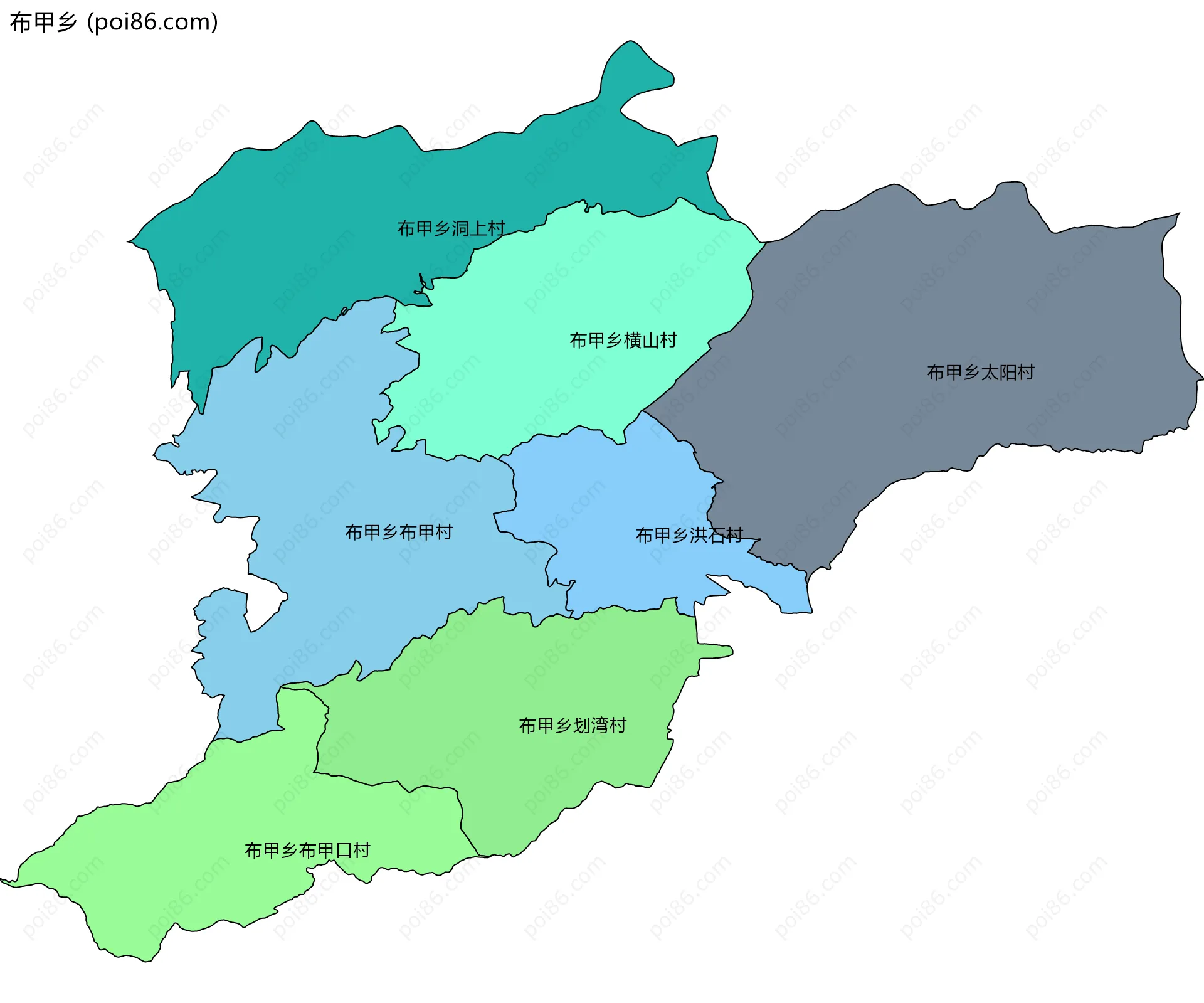 布甲乡边界地图(五级行政区划)