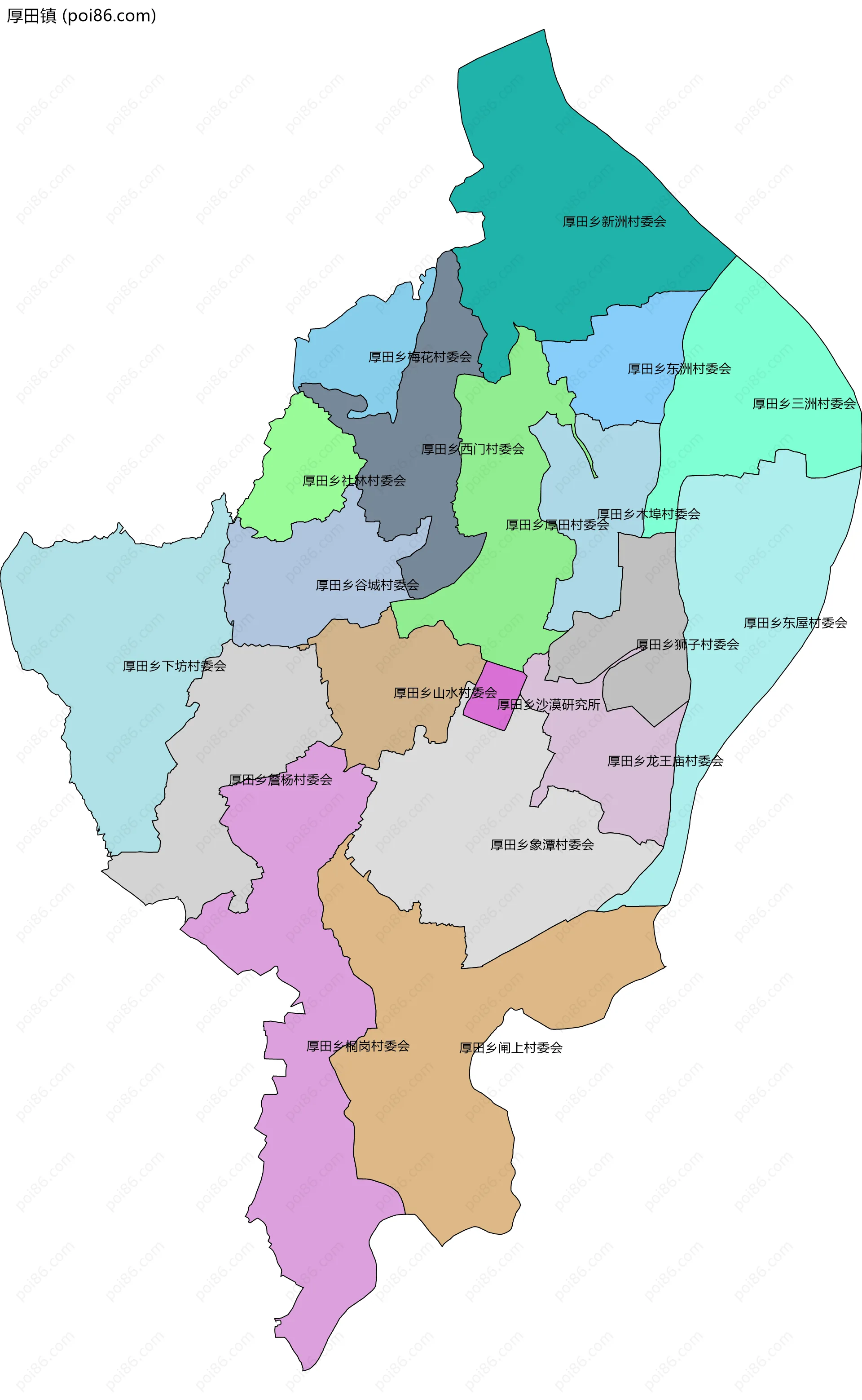 厚田镇边界地图(五级行政区划)