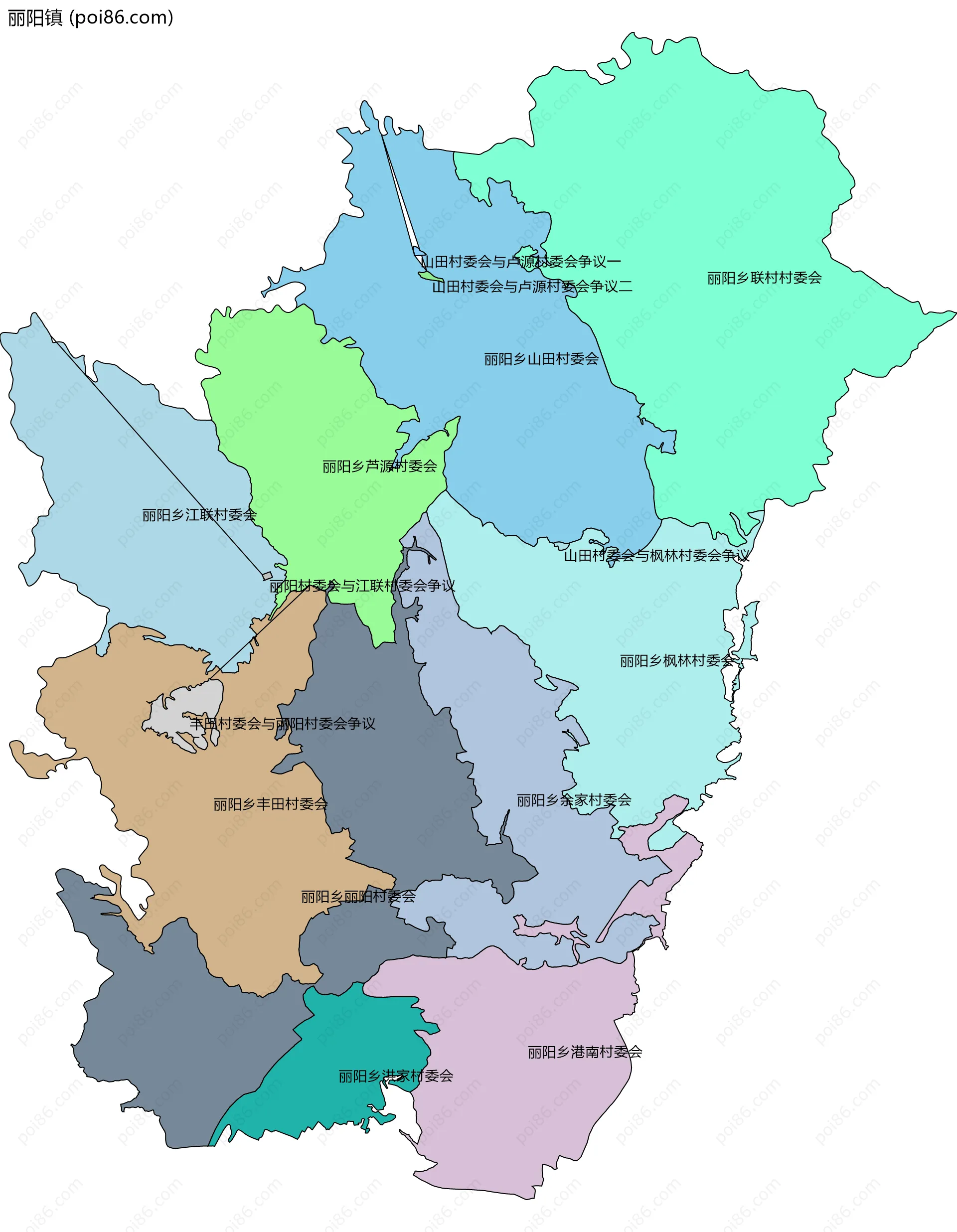 丽阳镇边界地图(五级行政区划)