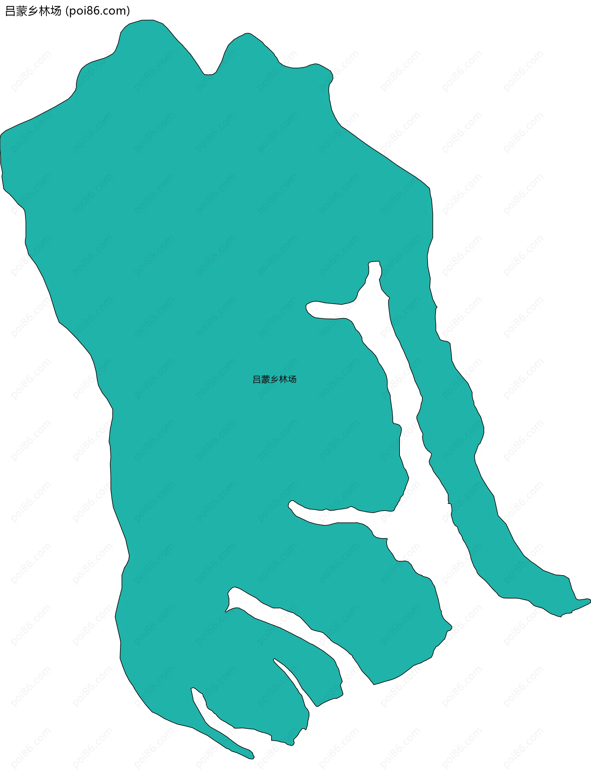 吕蒙乡林场边界地图(五级行政区划)