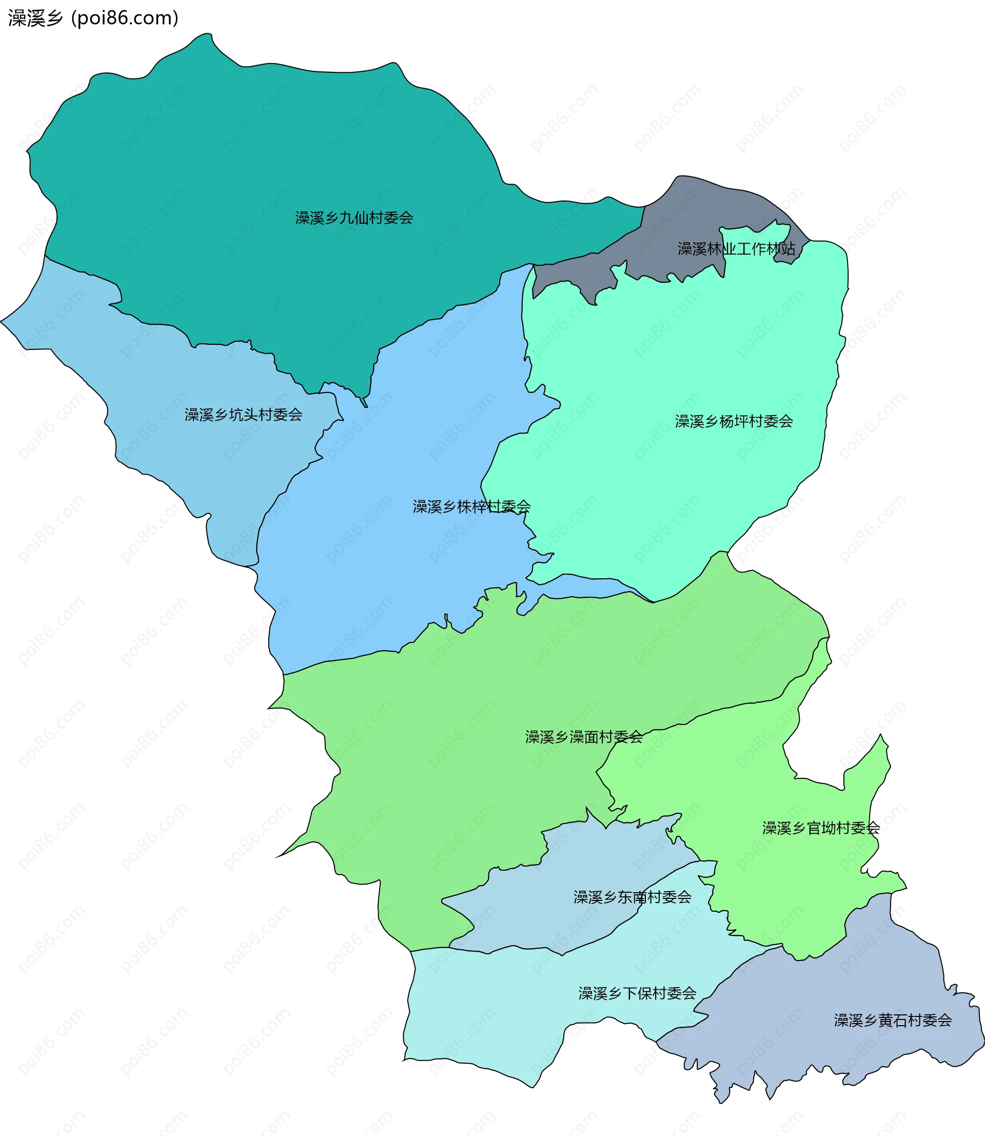 澡溪乡边界地图(五级行政区划)