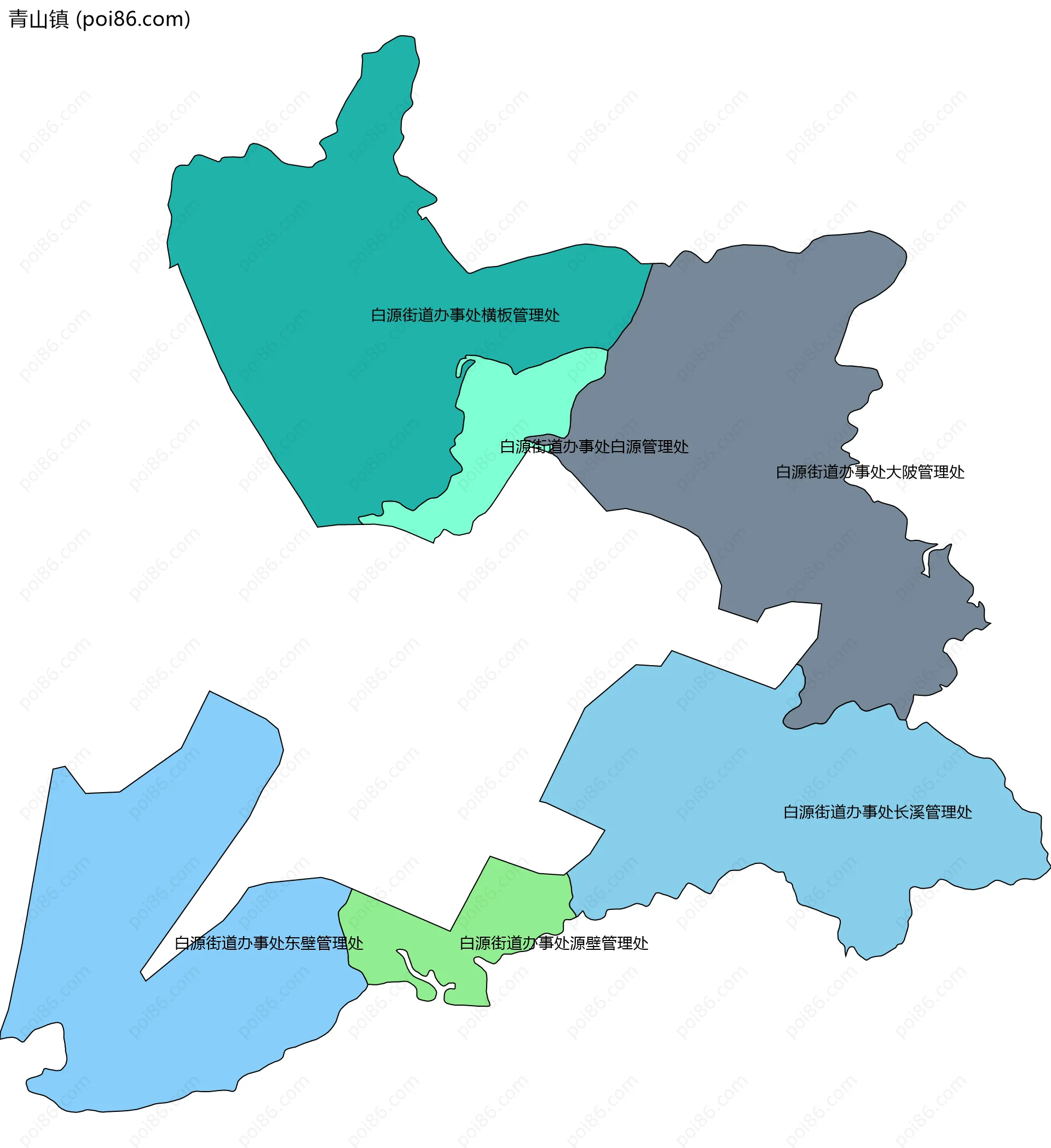 青山镇边界地图(五级行政区划)