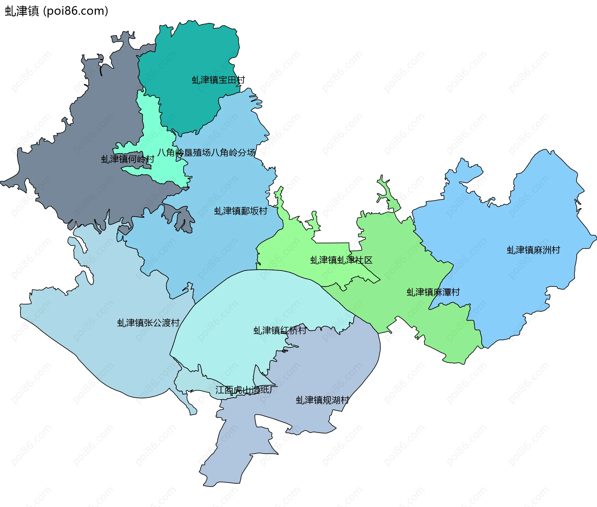 虬津镇边界地图(五级行政区划)