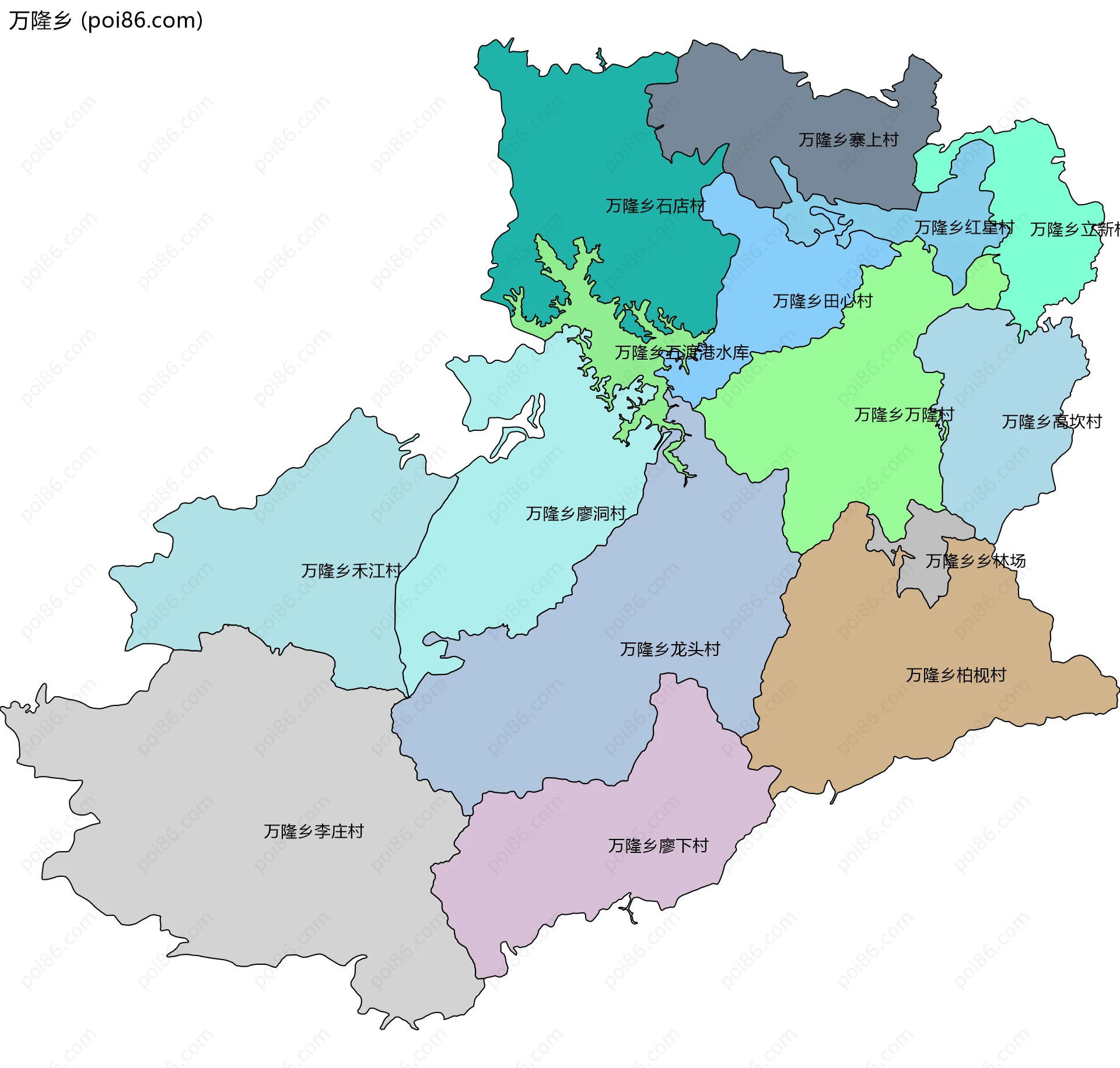 万隆乡边界地图(五级行政区划)