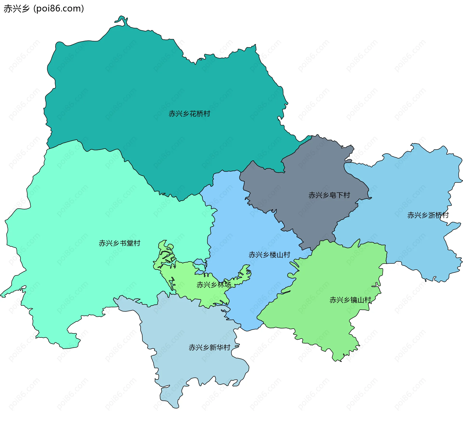 赤兴乡边界地图(五级行政区划)