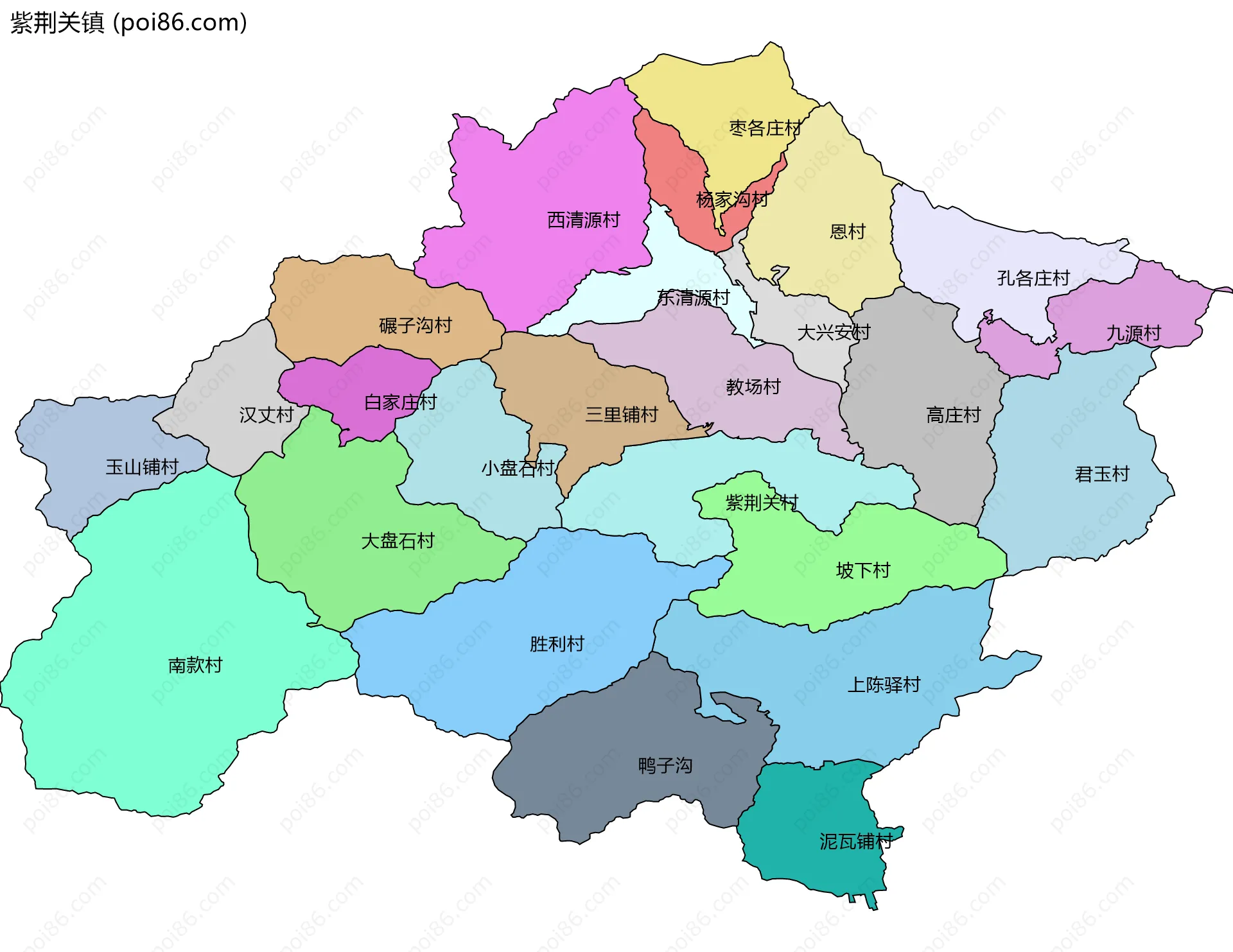 紫荆关镇边界地图(五级行政区划)