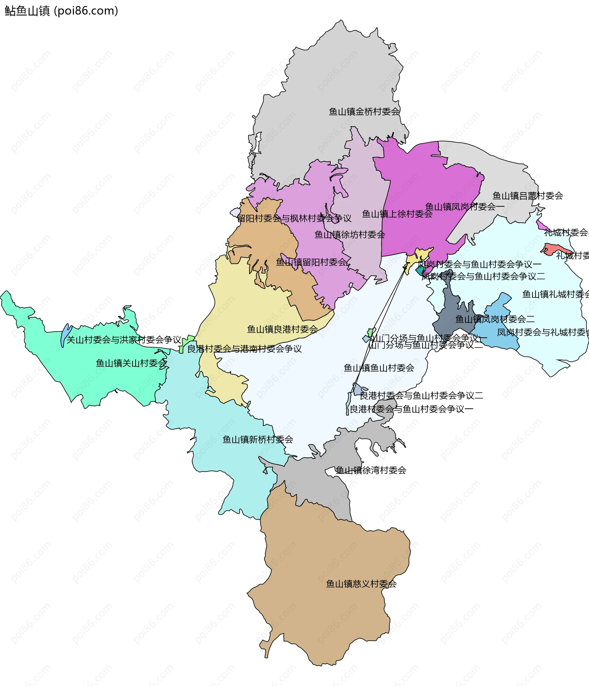 鲇鱼山镇边界地图(五级行政区划)