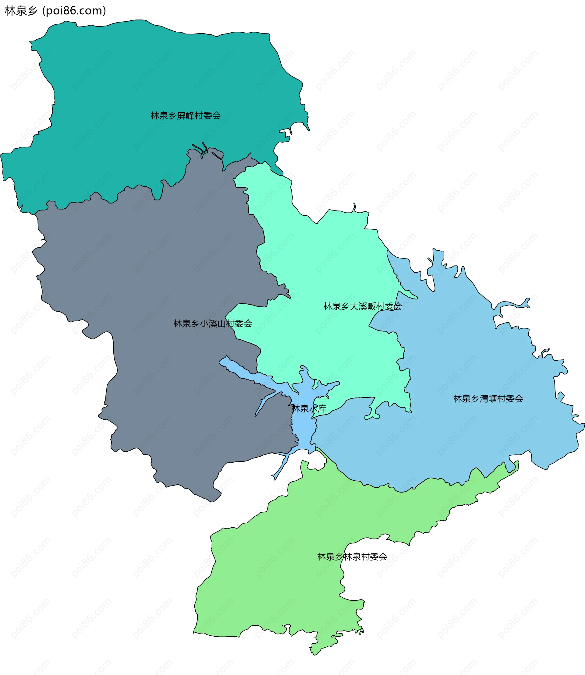 林泉乡边界地图(五级行政区划)