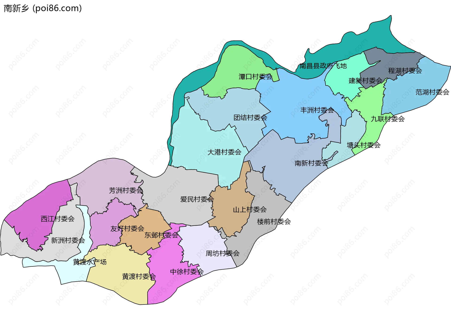 南新乡边界地图(五级行政区划)