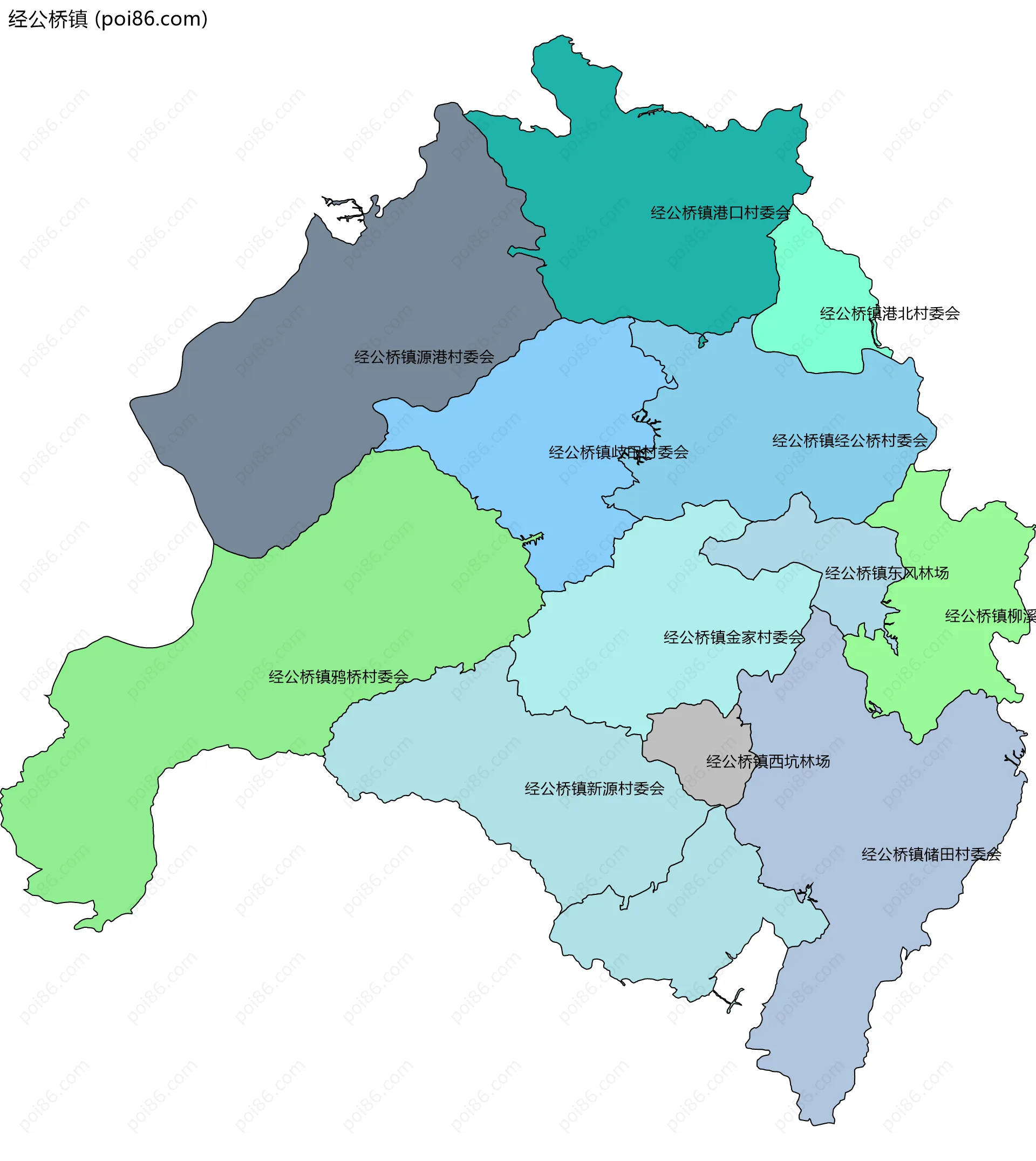 经公桥镇边界地图(五级行政区划)