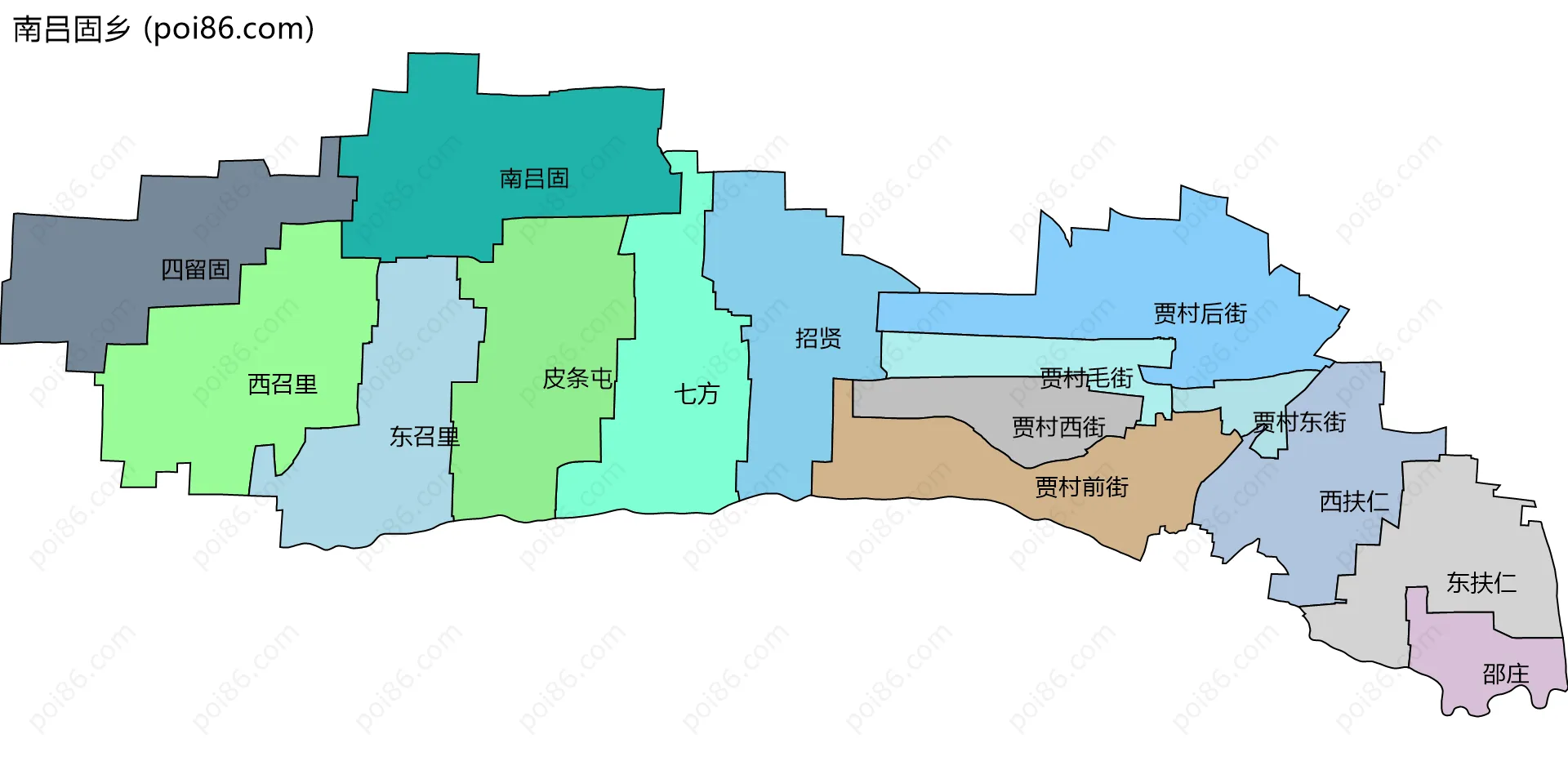 南吕固乡边界地图(五级行政区划)