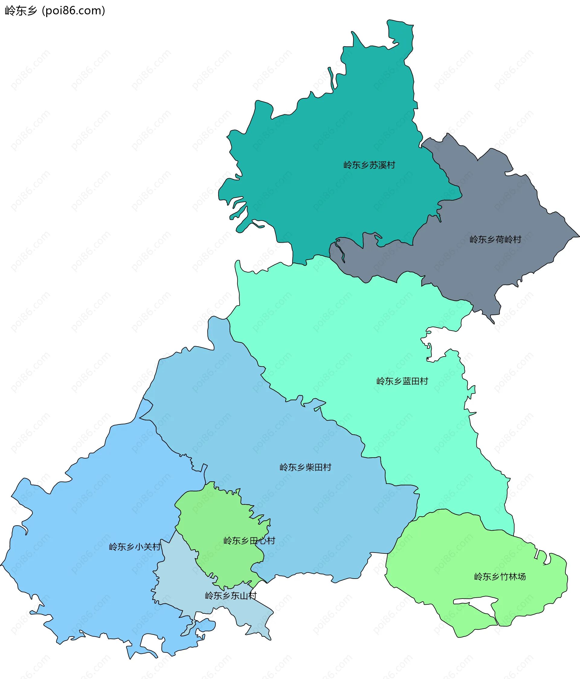 岭东乡边界地图(五级行政区划)