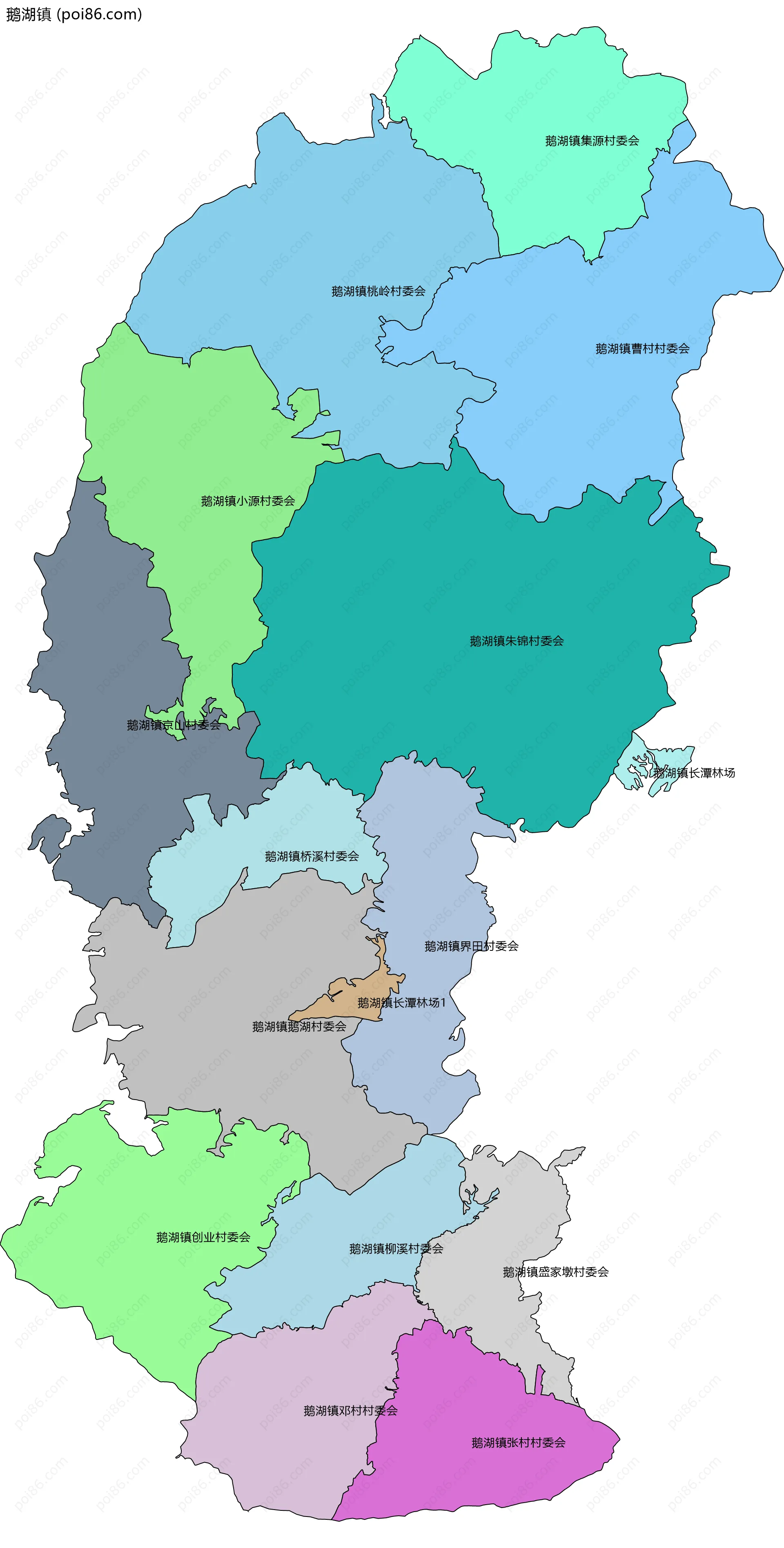 鹅湖镇边界地图(五级行政区划)