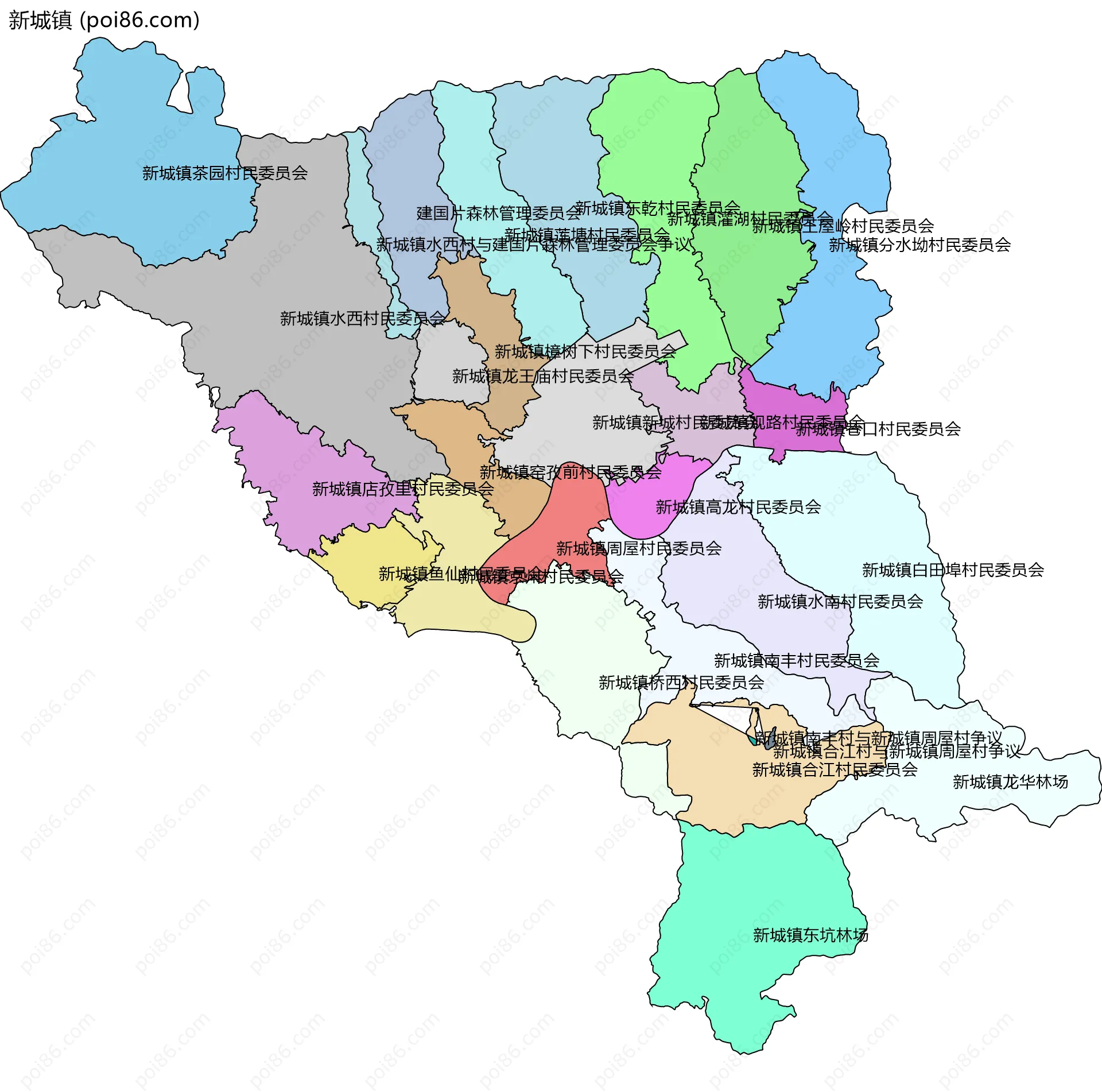 新城镇边界地图(五级行政区划)