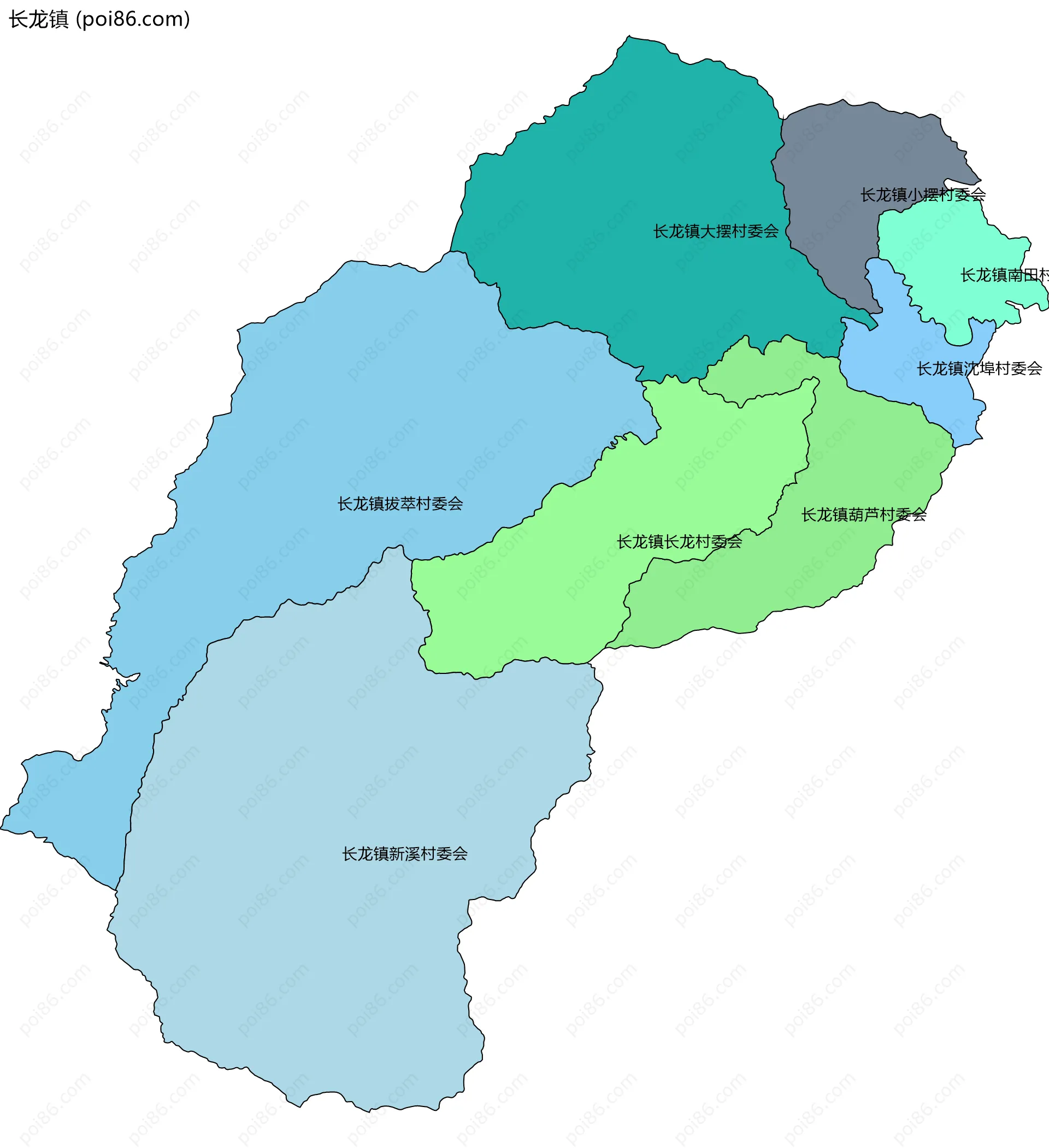 长龙镇边界地图(五级行政区划)