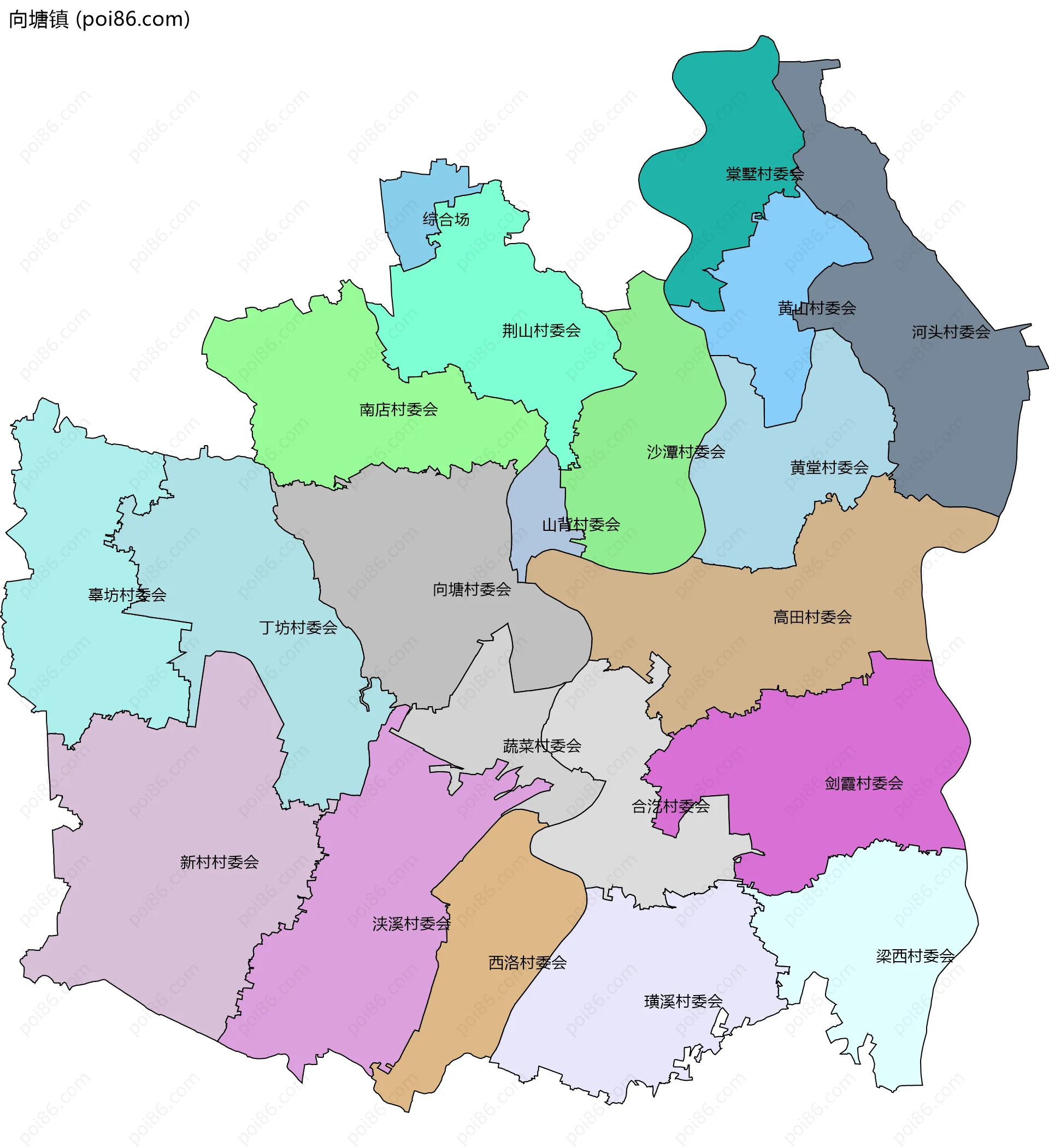 向塘镇边界地图(五级行政区划)