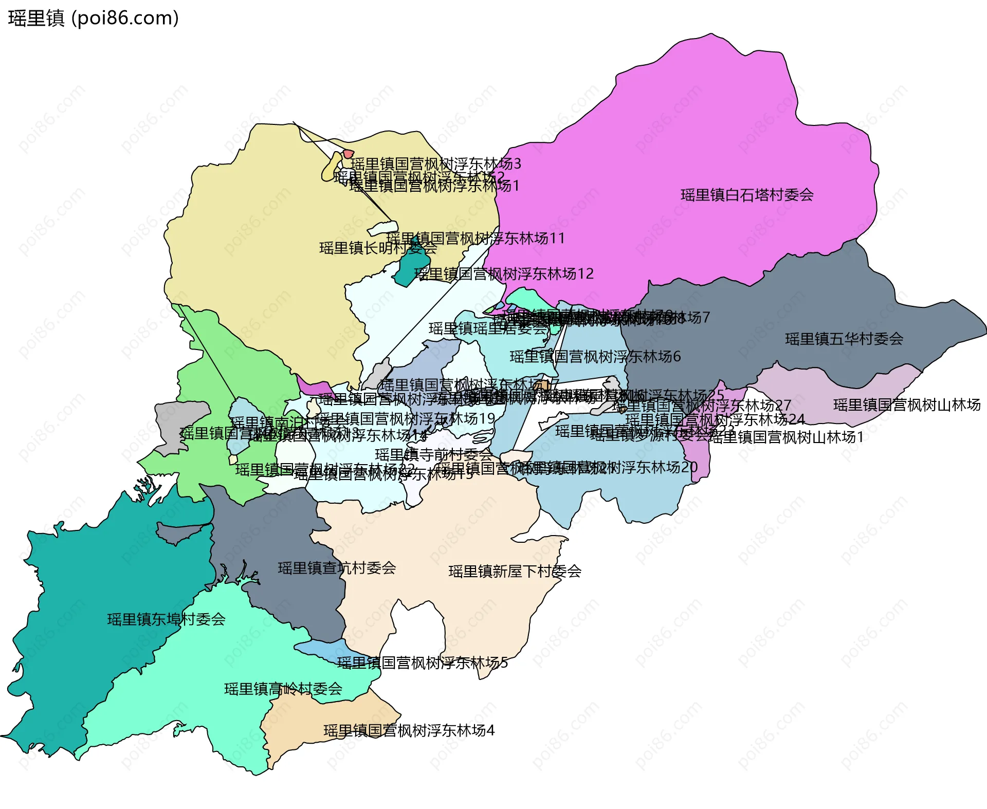 瑶里镇边界地图(五级行政区划)