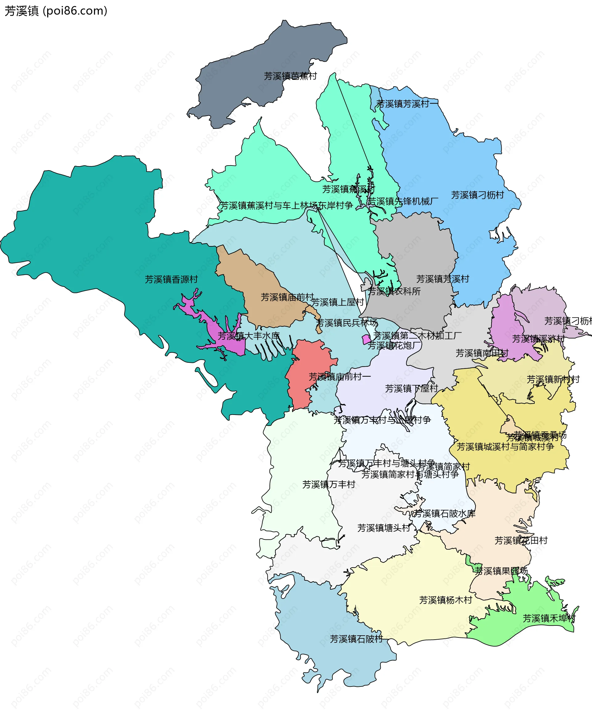 芳溪镇边界地图(五级行政区划)