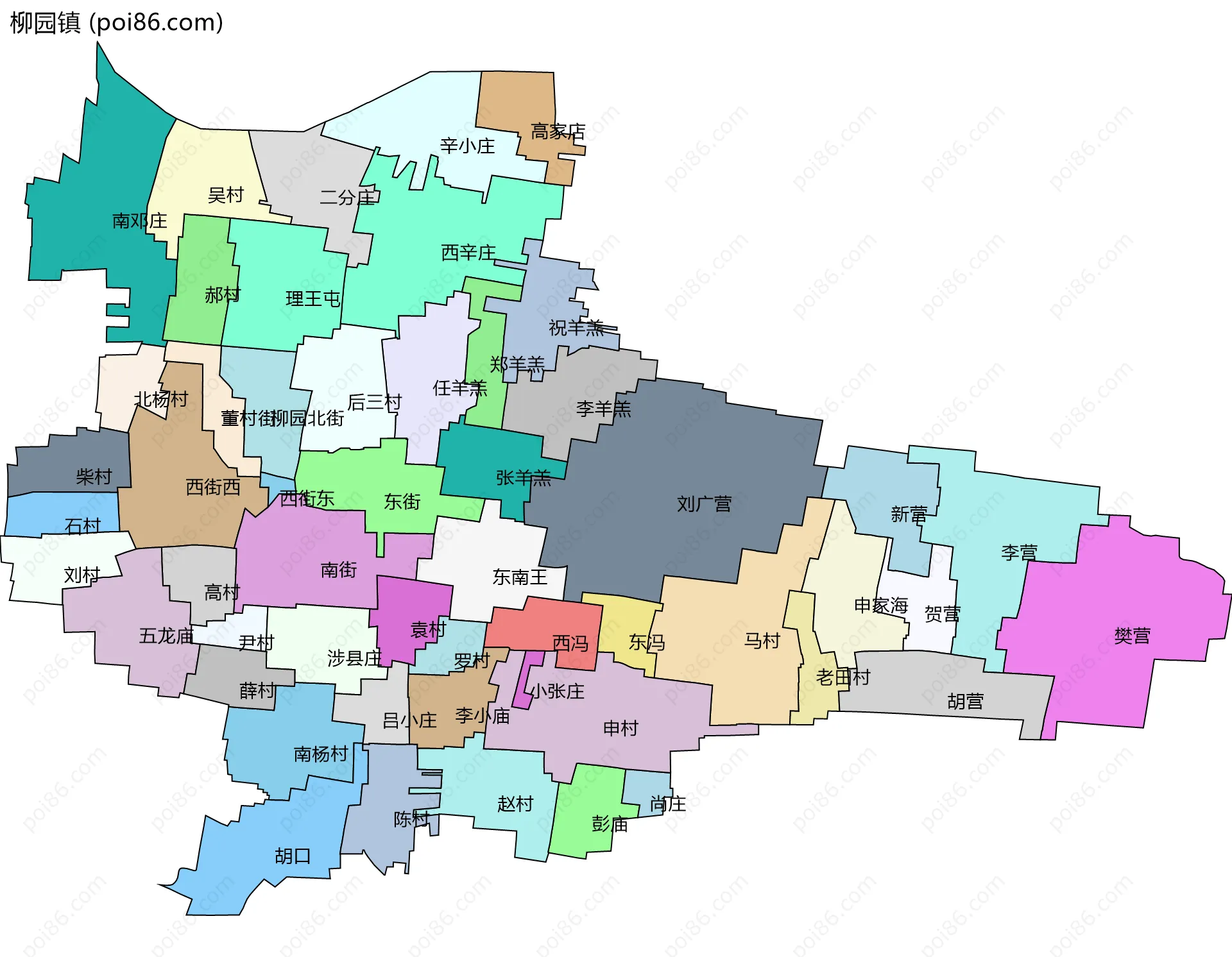 柳园镇边界地图(五级行政区划)