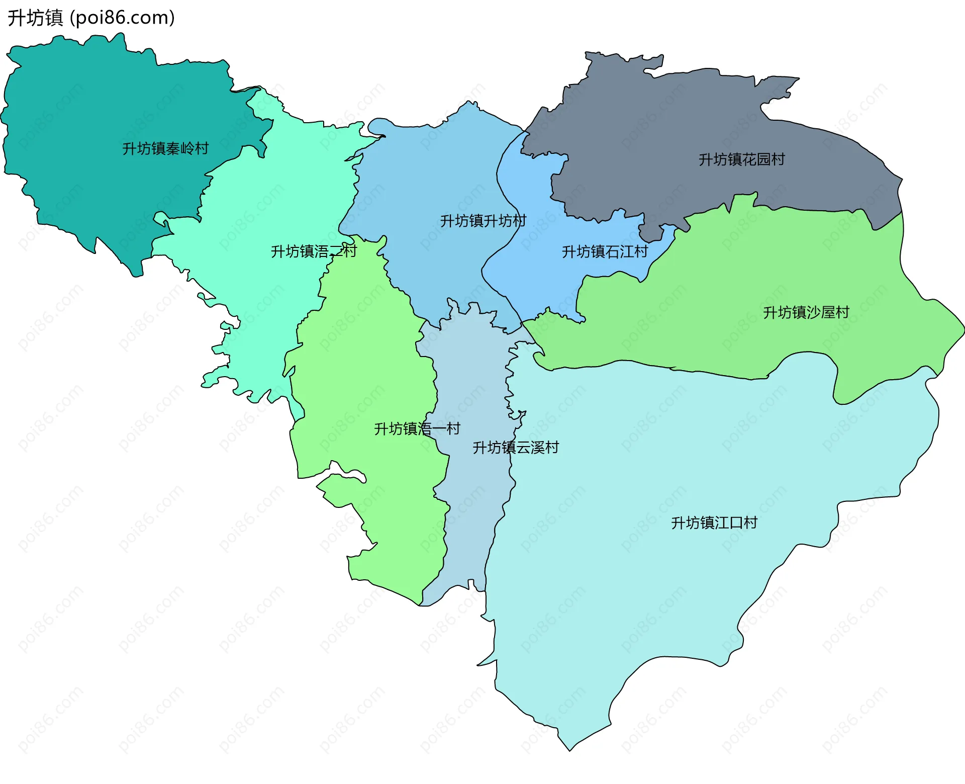 升坊镇边界地图(五级行政区划)
