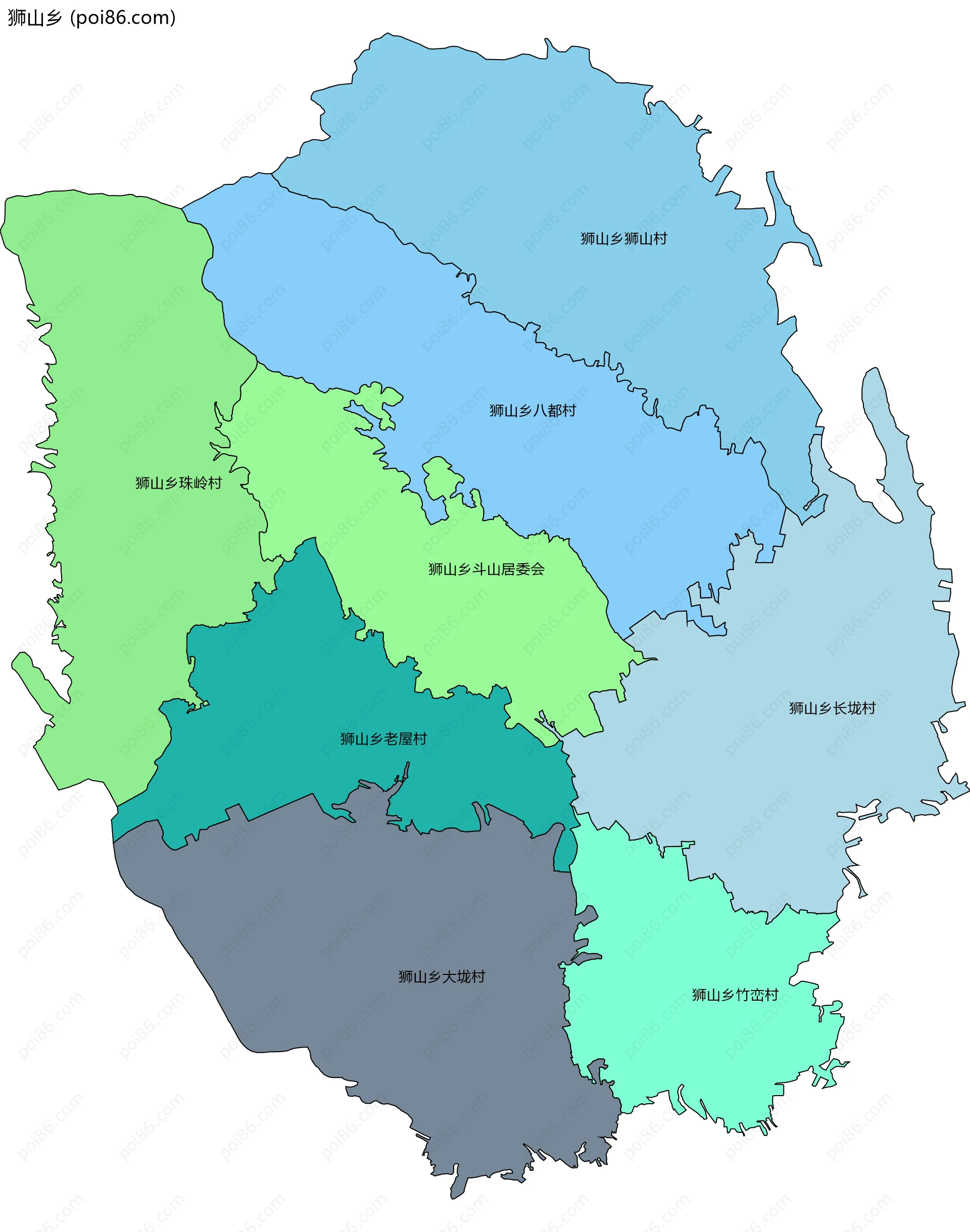 狮山乡边界地图(五级行政区划)