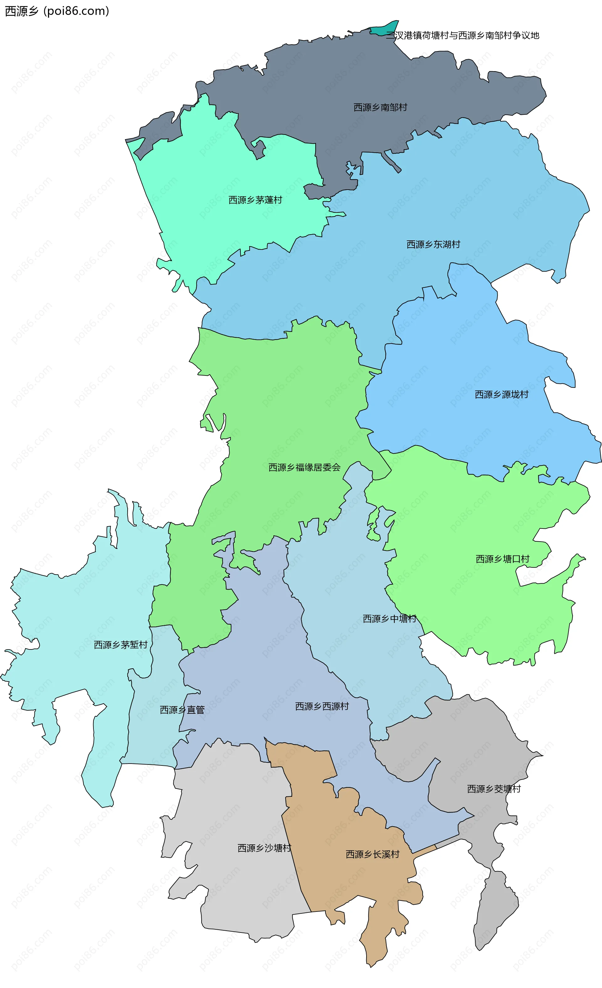 西源乡边界地图(五级行政区划)