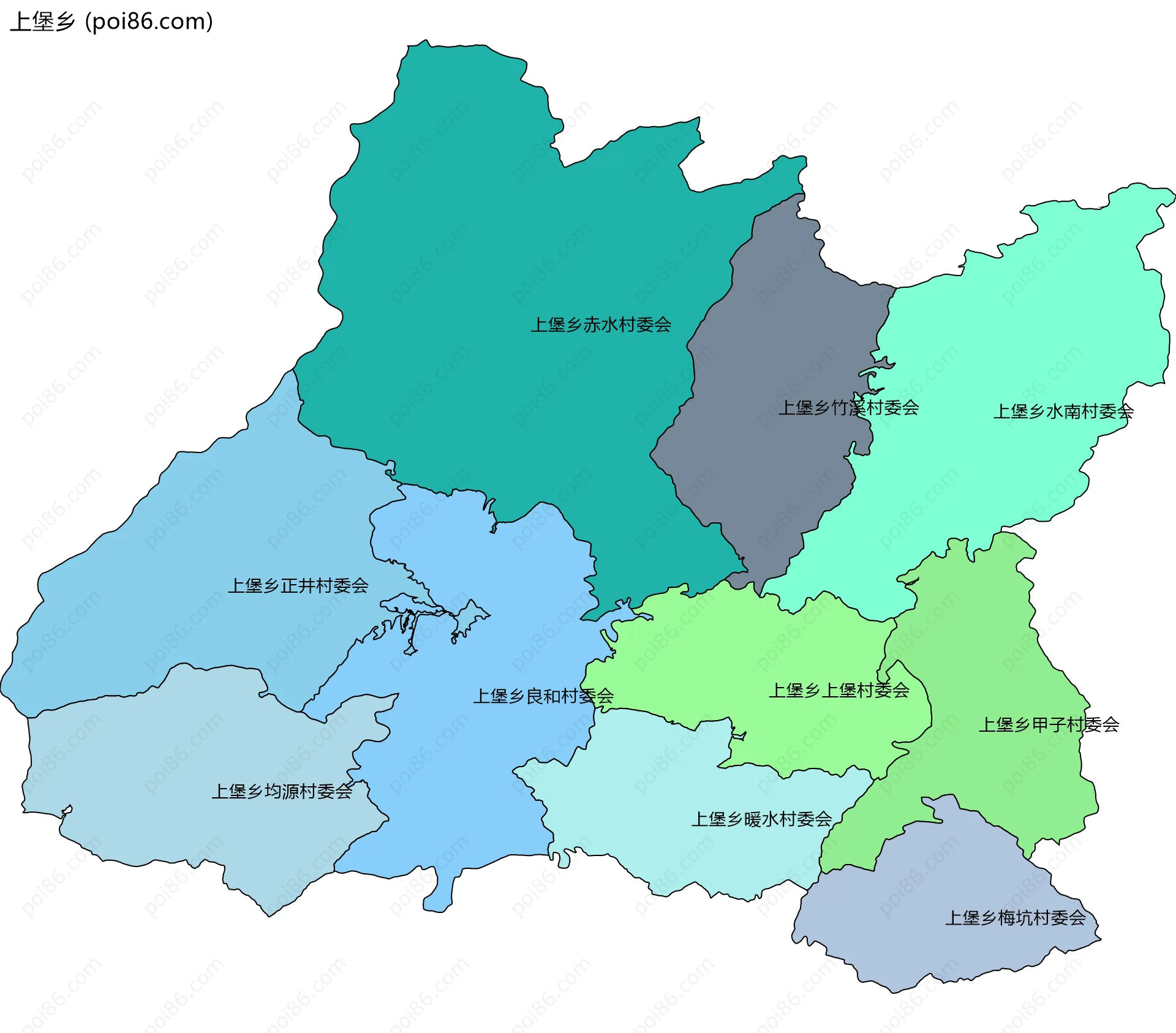 上堡乡边界地图(五级行政区划)
