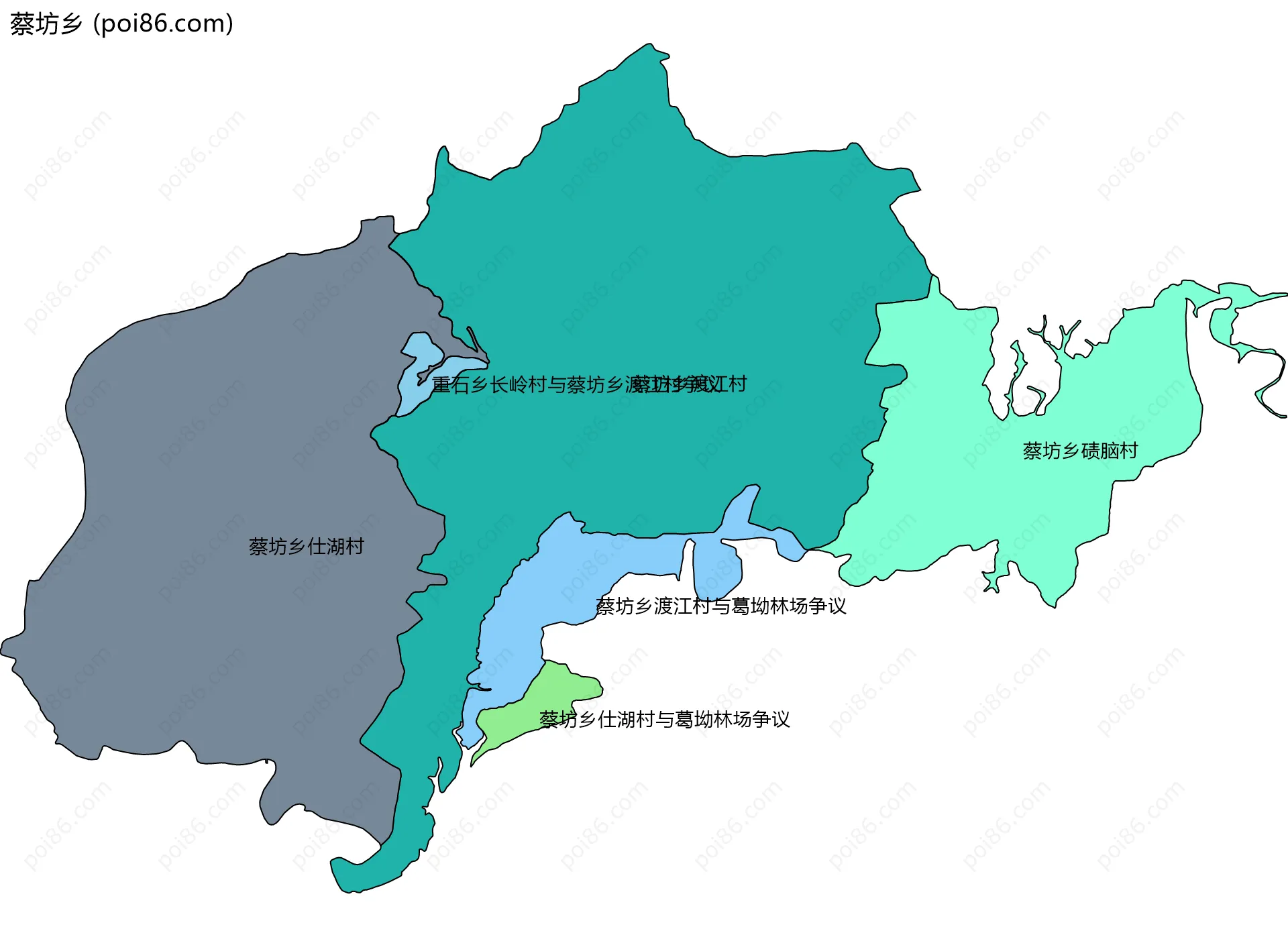 蔡坊乡边界地图(五级行政区划)