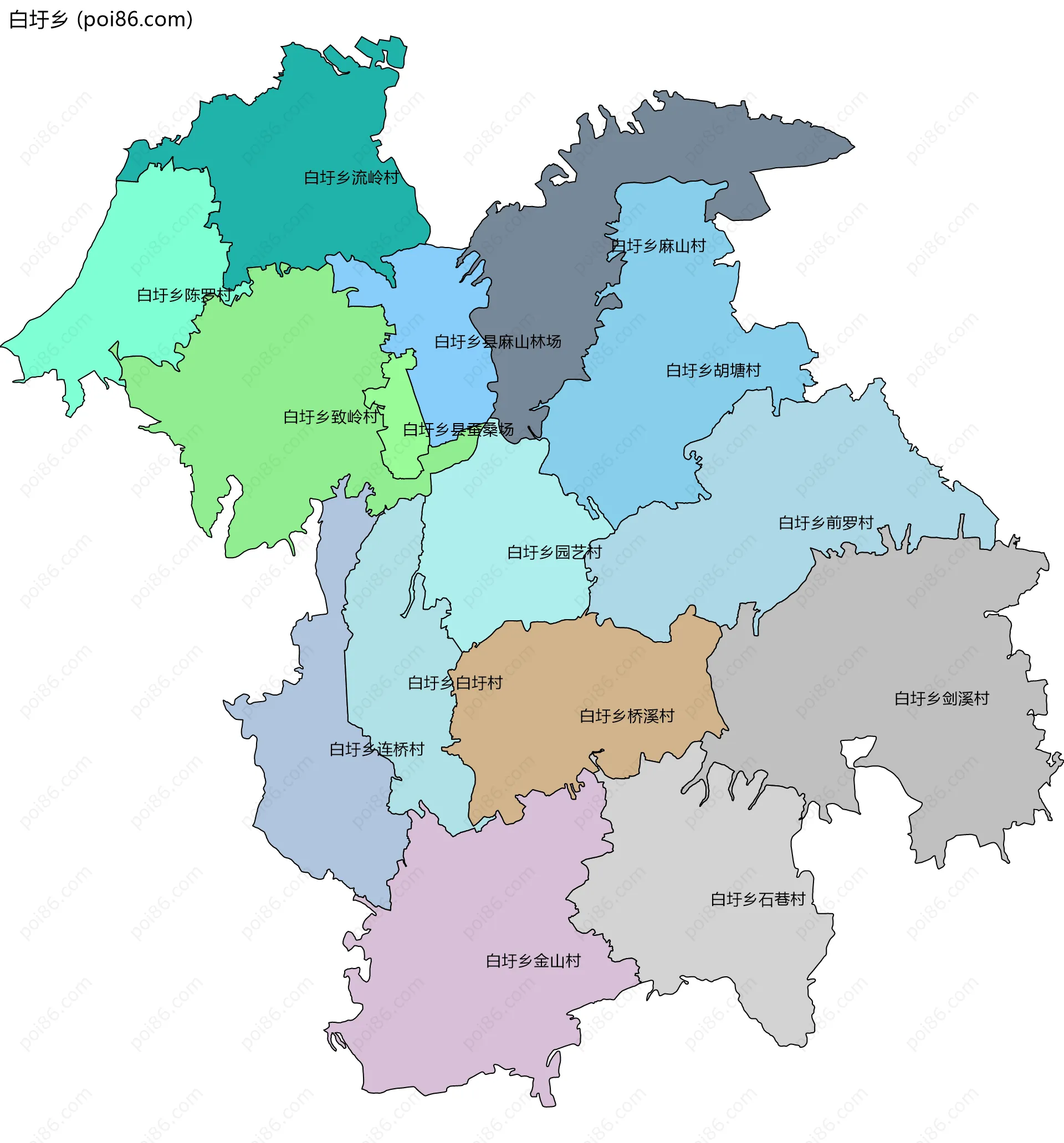 白圩乡边界地图(五级行政区划)