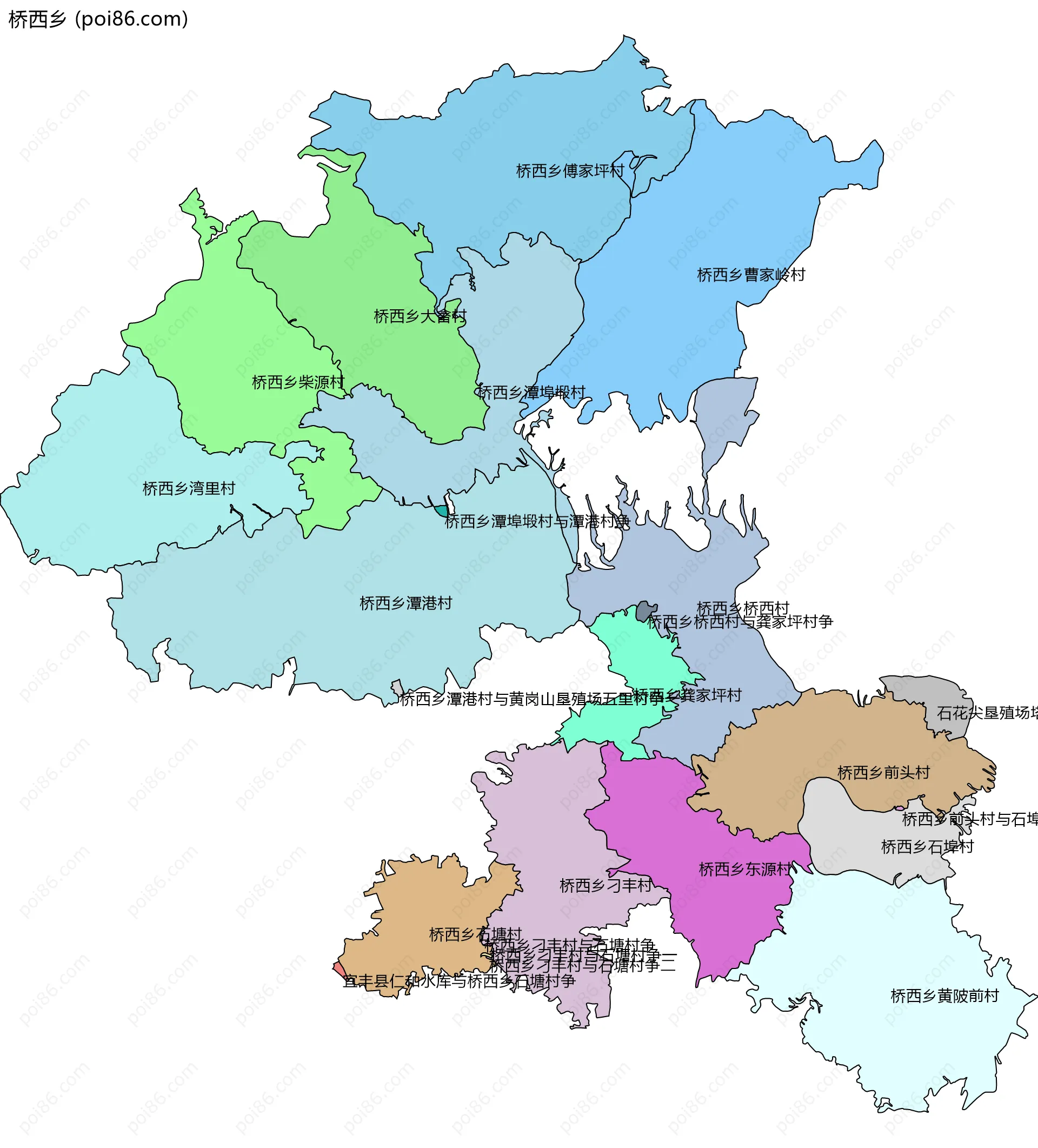 桥西乡边界地图(五级行政区划)