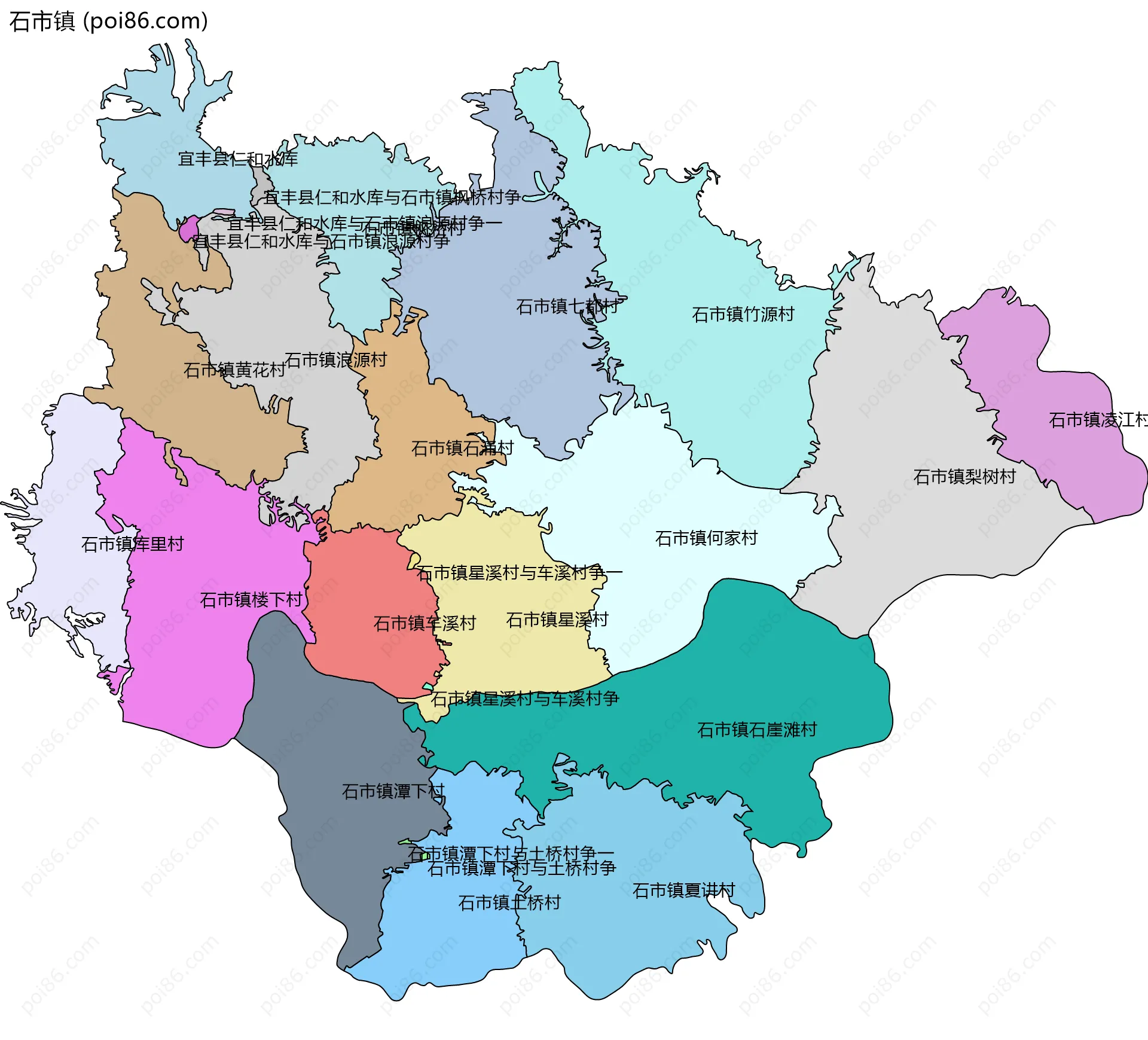 石市镇边界地图(五级行政区划)