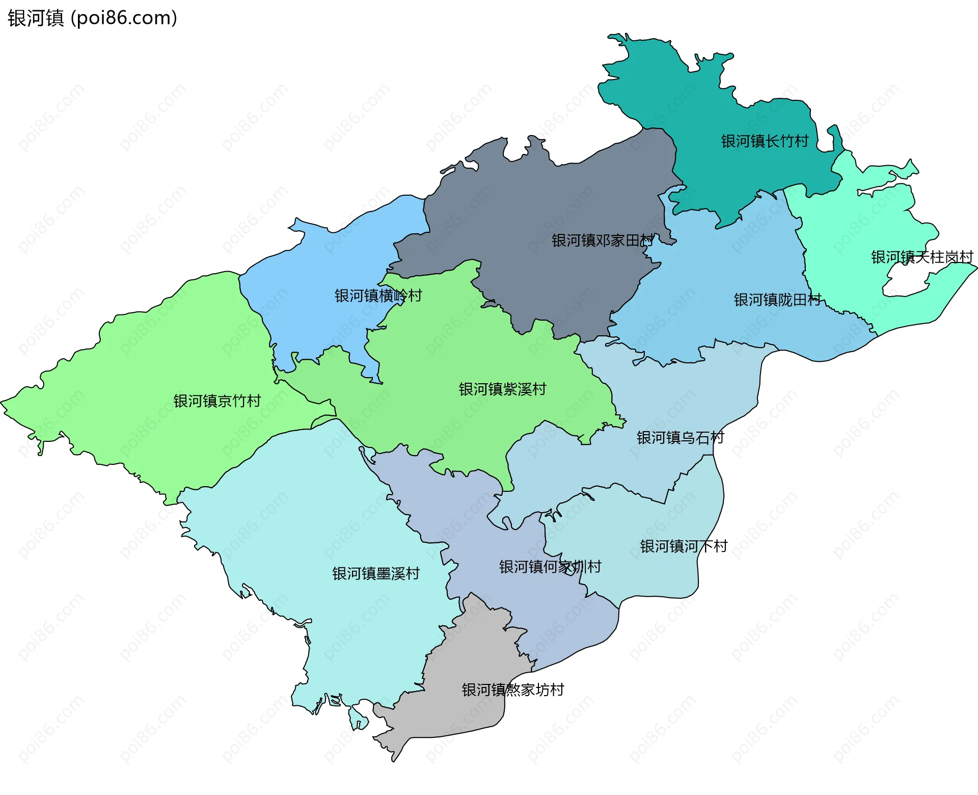 银河镇边界地图(五级行政区划)