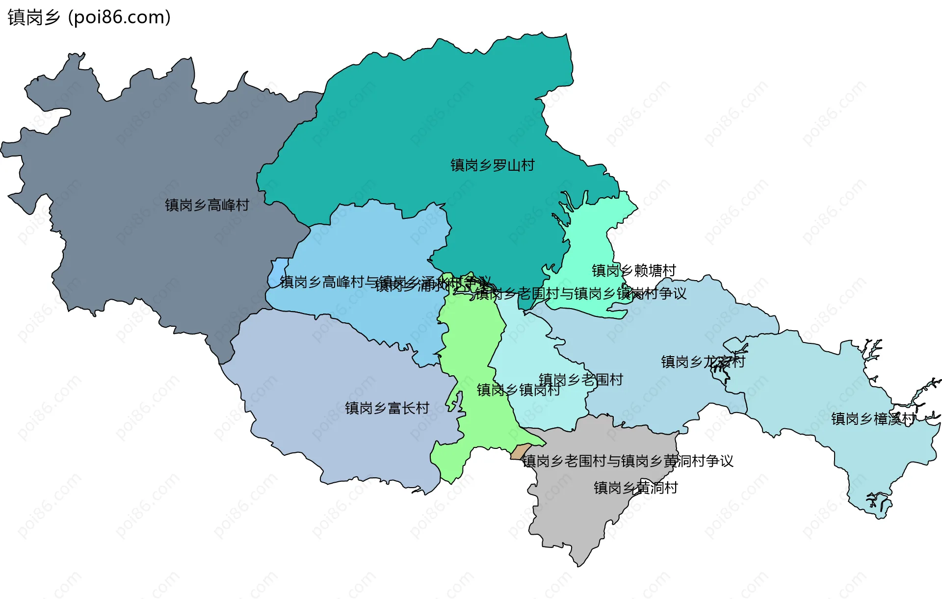 镇岗乡边界地图(五级行政区划)
