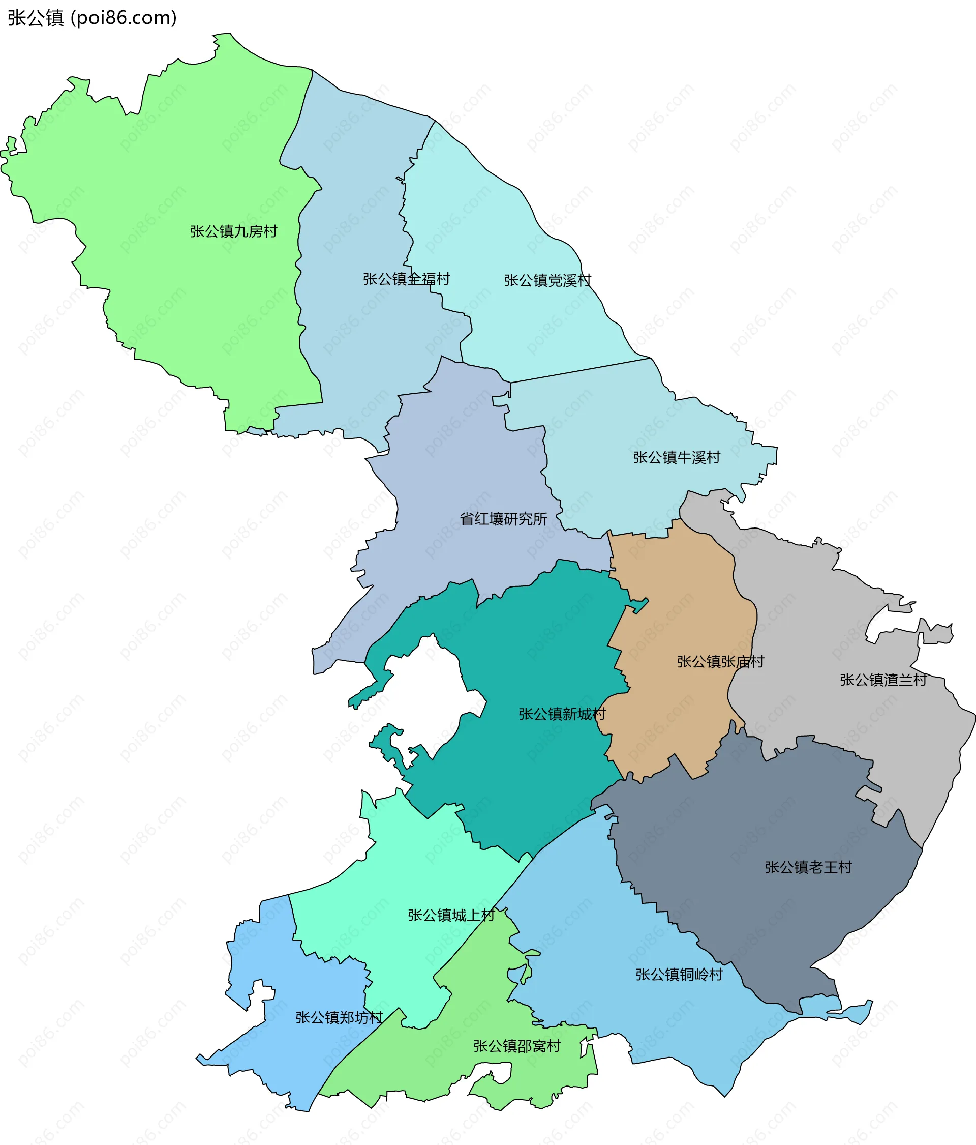 张公镇边界地图(五级行政区划)