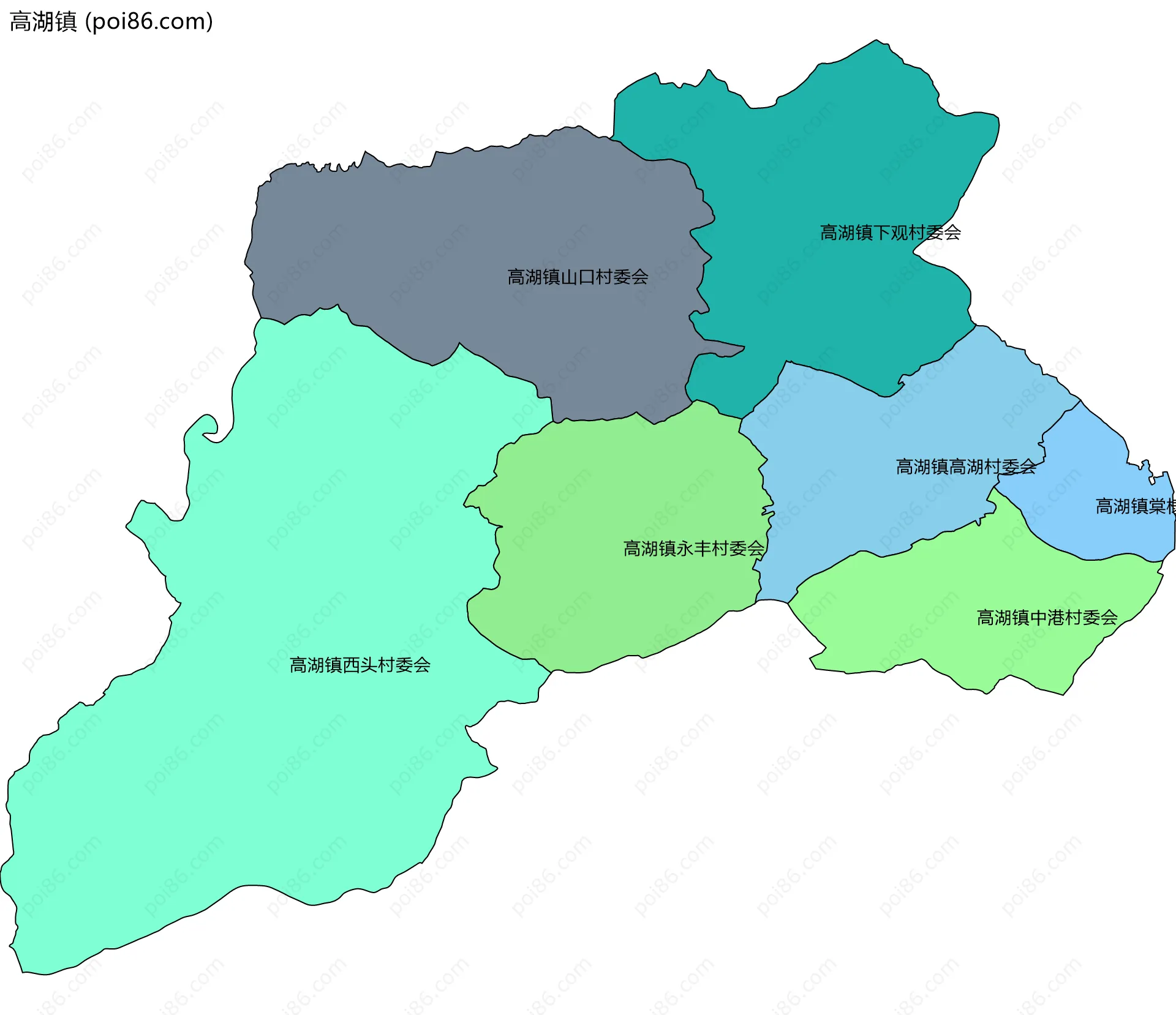 高湖镇边界地图(五级行政区划)