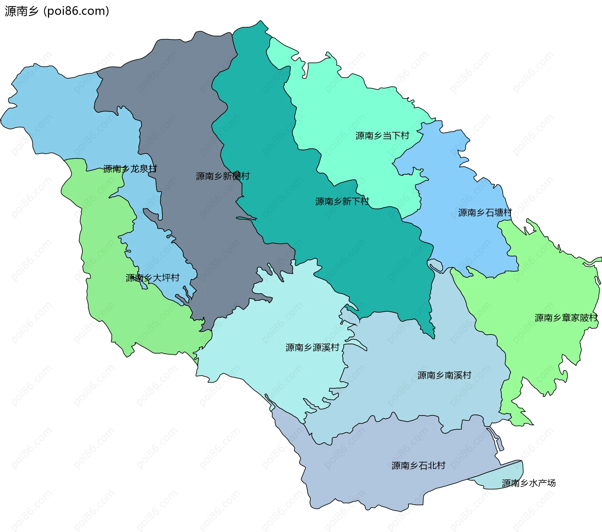 源南乡边界地图(五级行政区划)