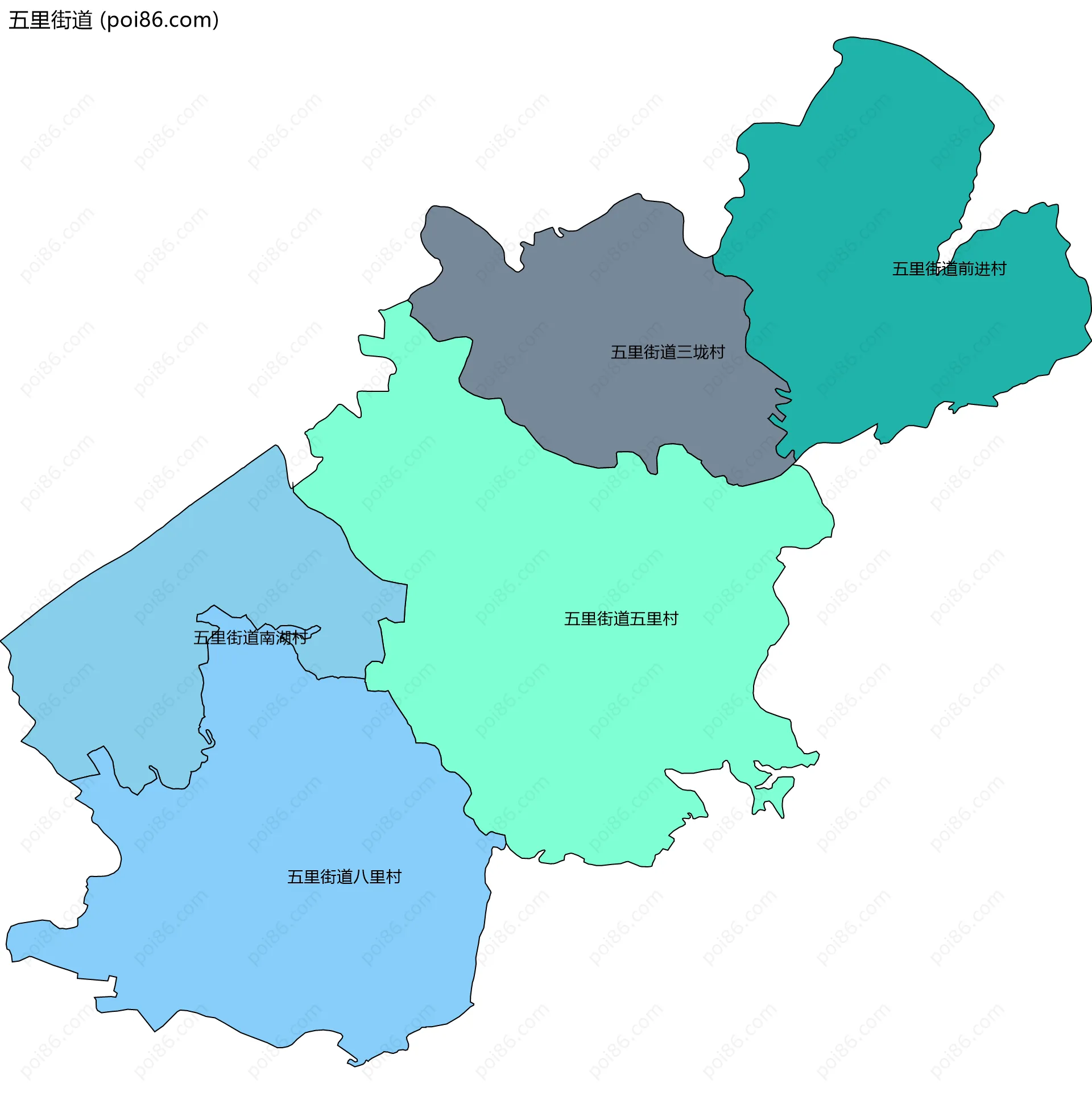 五里街道边界地图(五级行政区划)