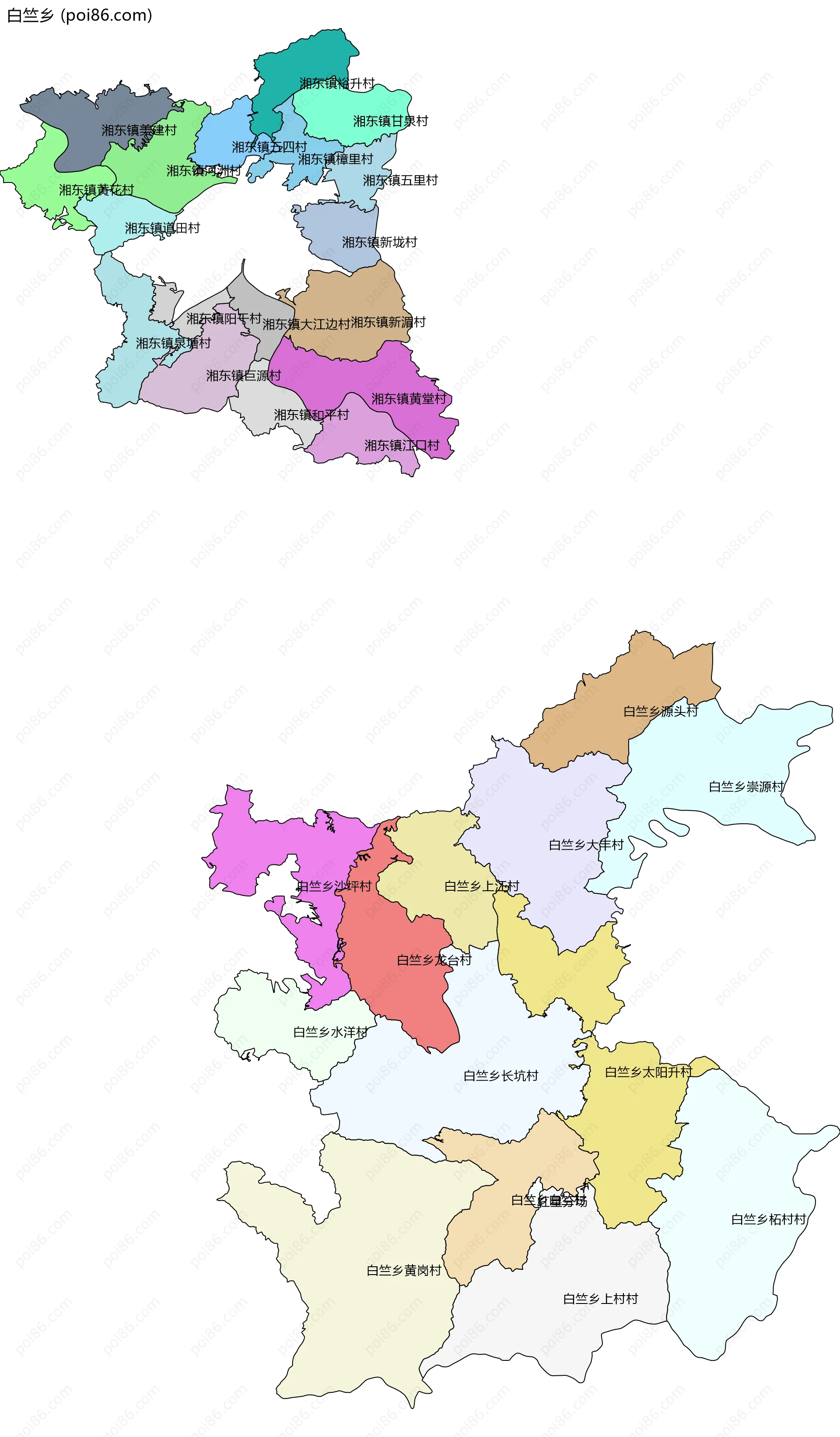 白竺乡边界地图(五级行政区划)