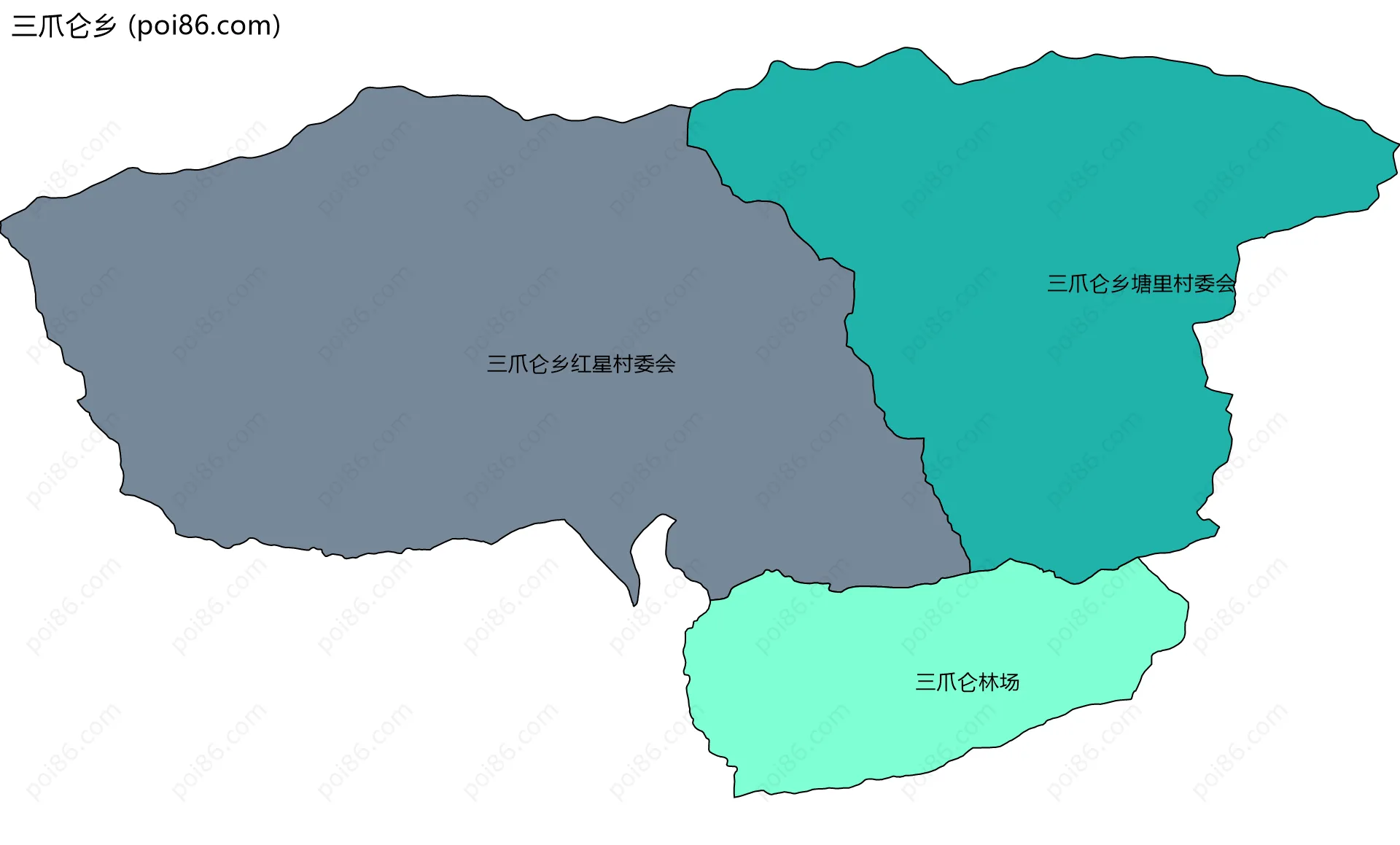 三爪仑乡边界地图(五级行政区划)