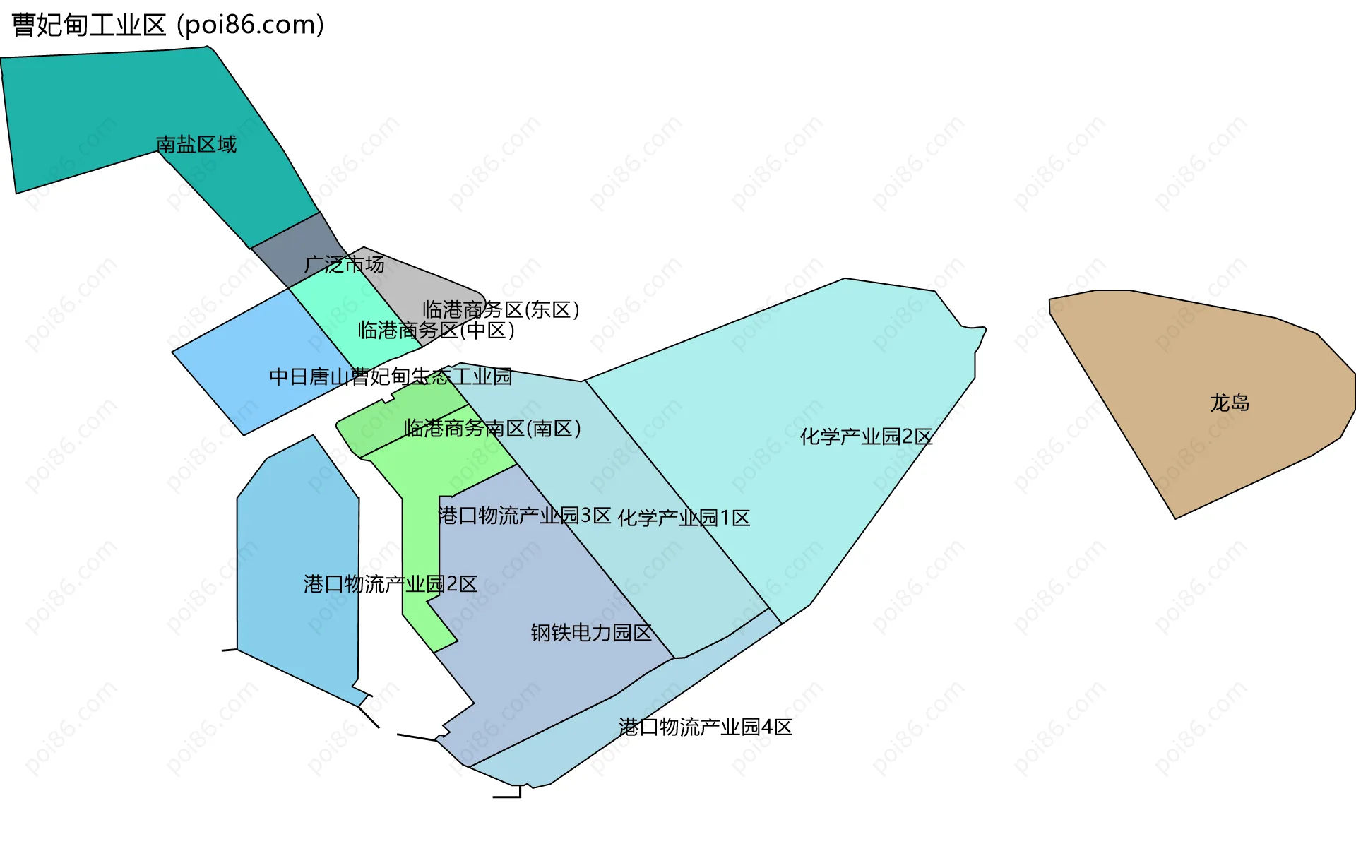 曹妃甸工业区边界地图(五级行政区划)