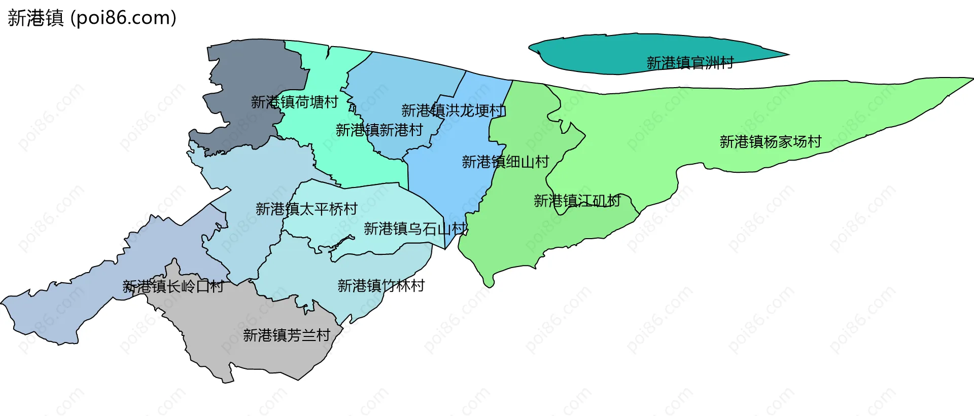 新港镇边界地图(五级行政区划)