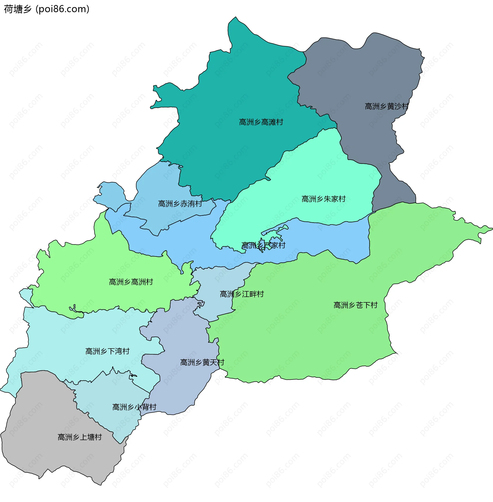 荷塘乡边界地图(五级行政区划)