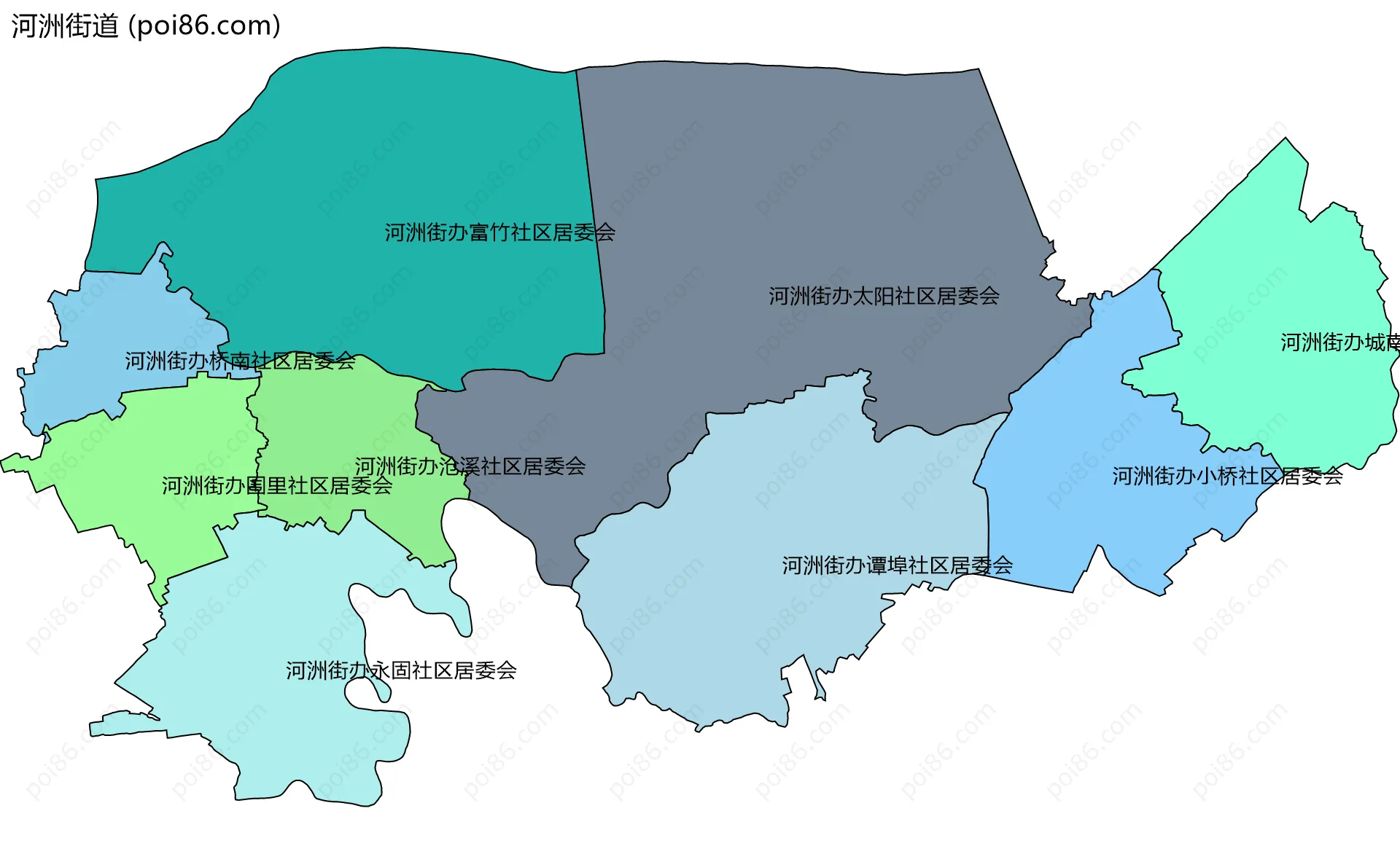 河洲街道边界地图(五级行政区划)