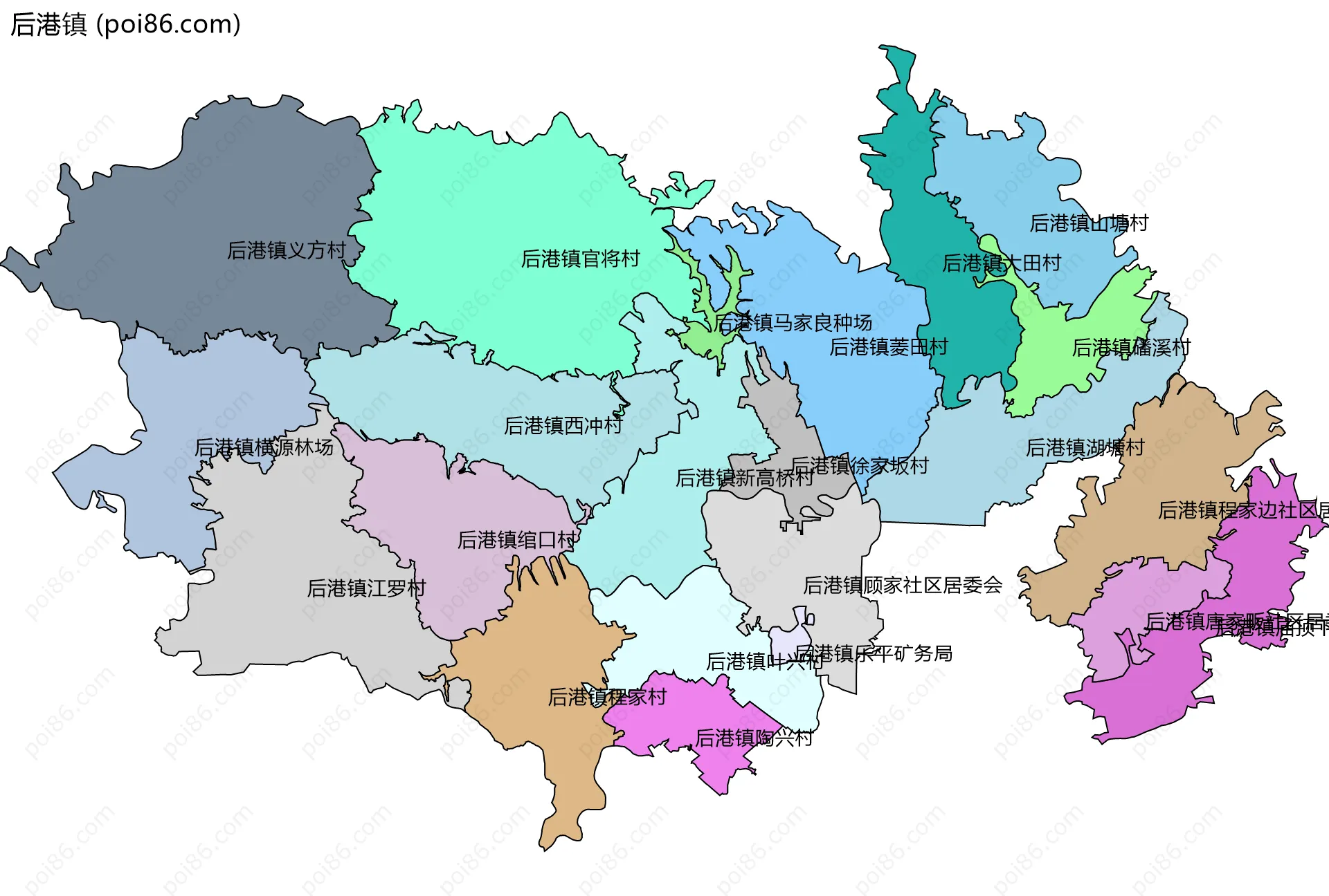 后港镇边界地图(五级行政区划)